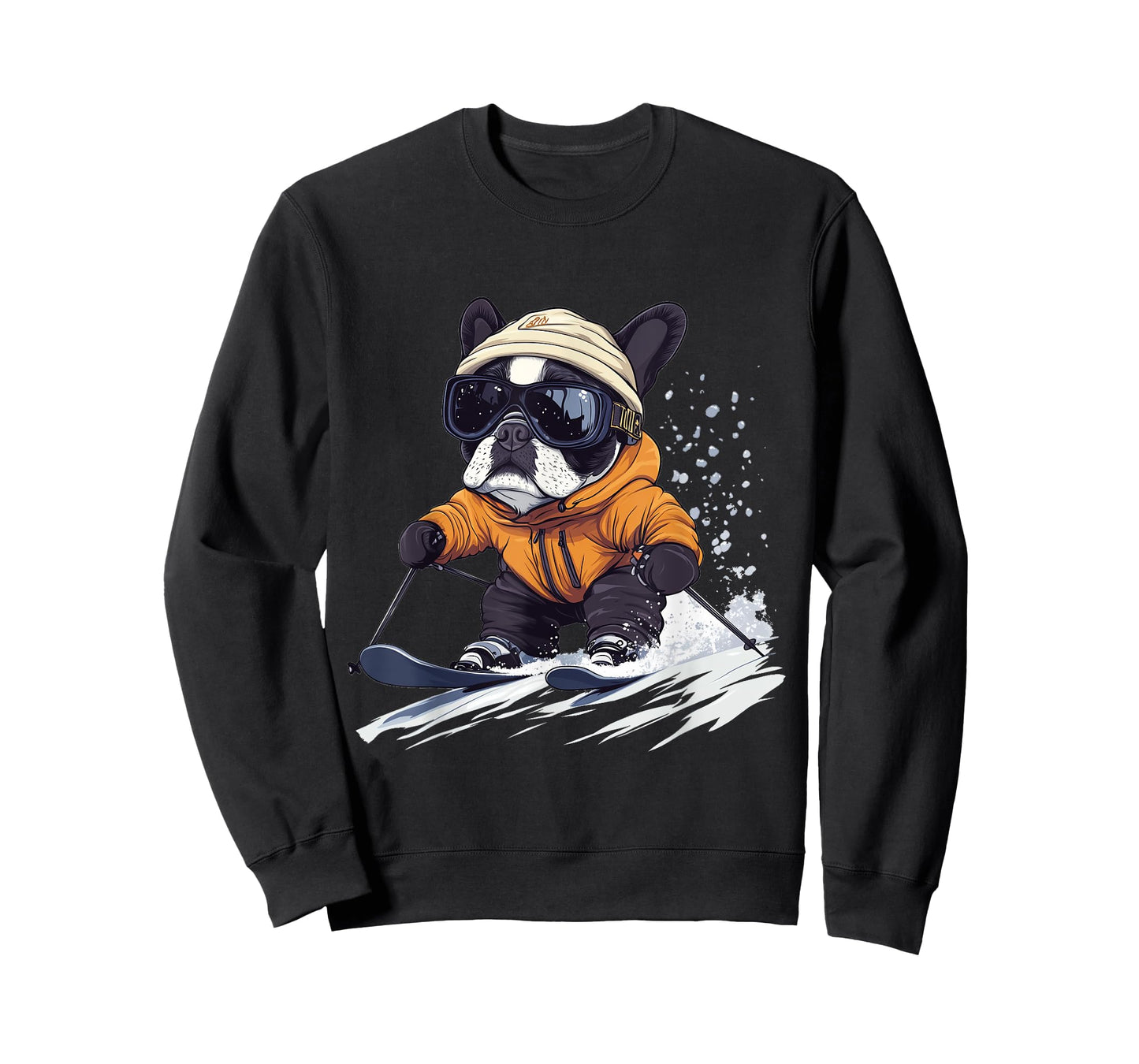 Cool French Bulldog Skiing Winter Funny Snow Dog Sunglasses T-Shirt