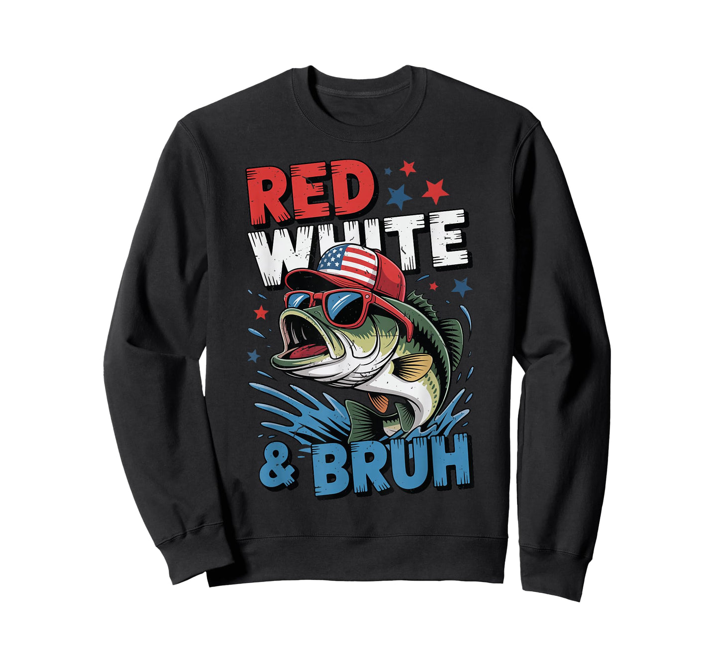 Bass Fish Red White & Bruh American Flag Fishing Patriotic T-Shirt