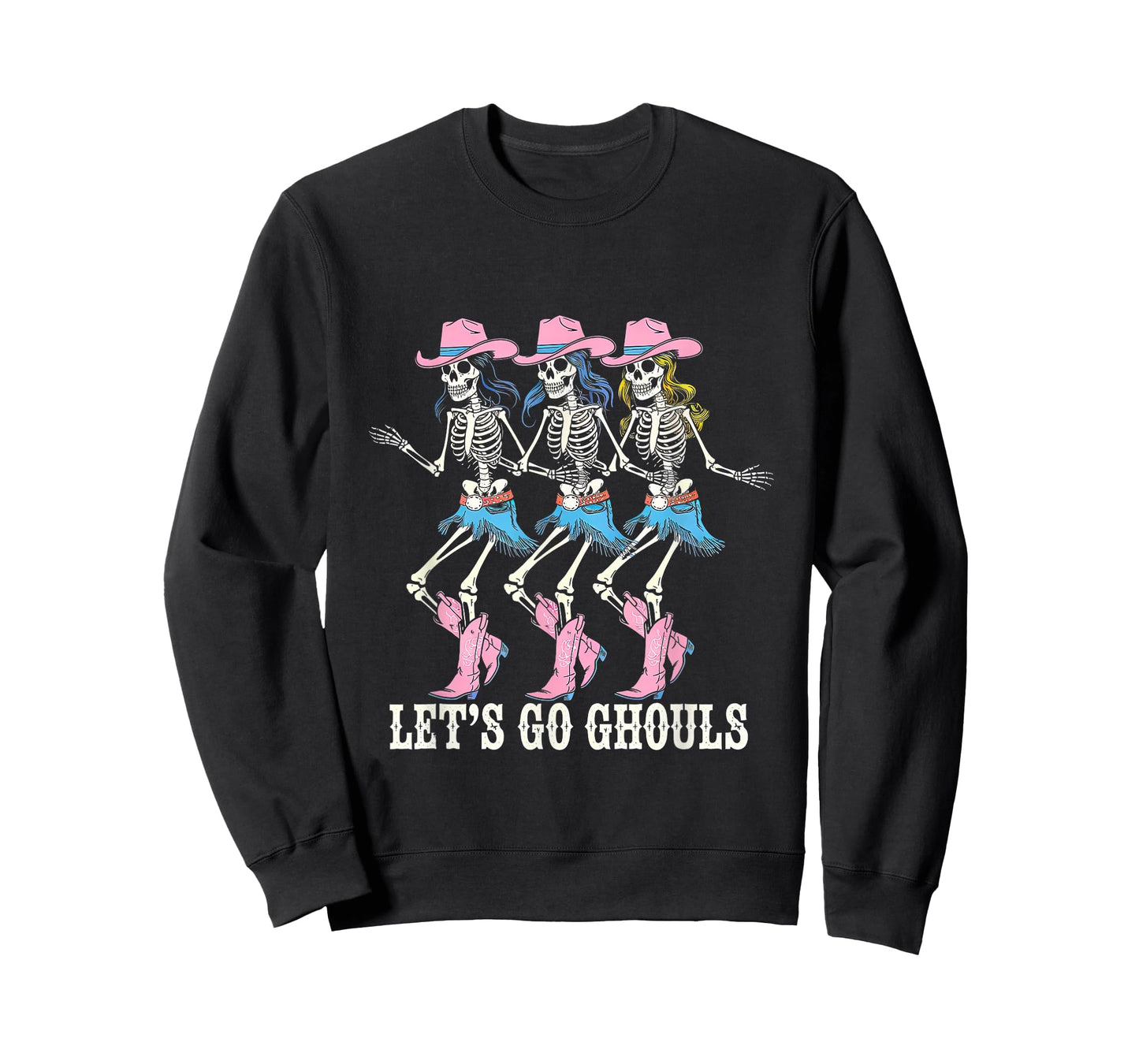 Let's Go Ghouls Cowgirl Skeletons Line Dancing Halloween T-Shirt