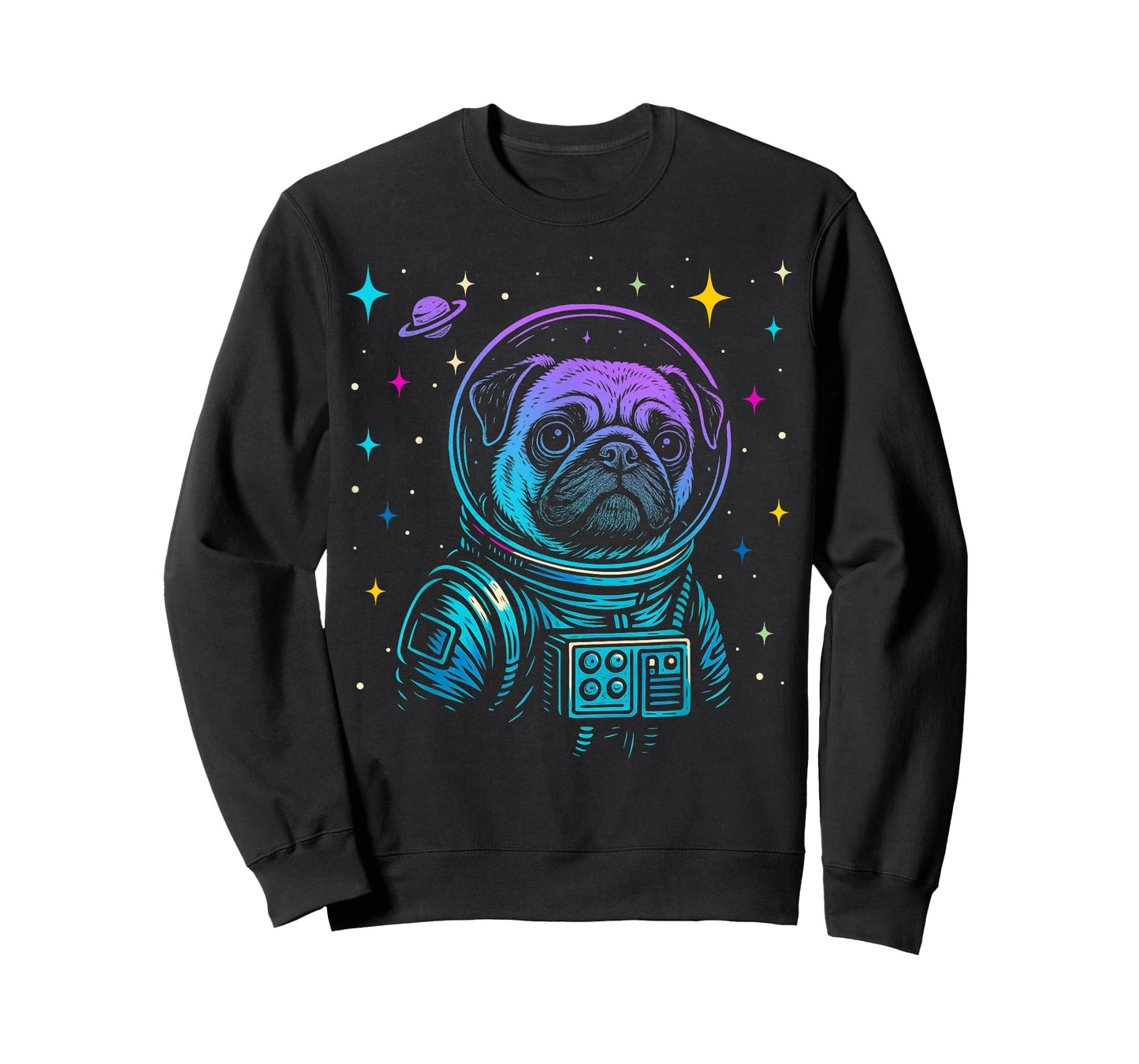 Colorful Astronaut Pug Space Galaxy Dog Lovers T-Shirt