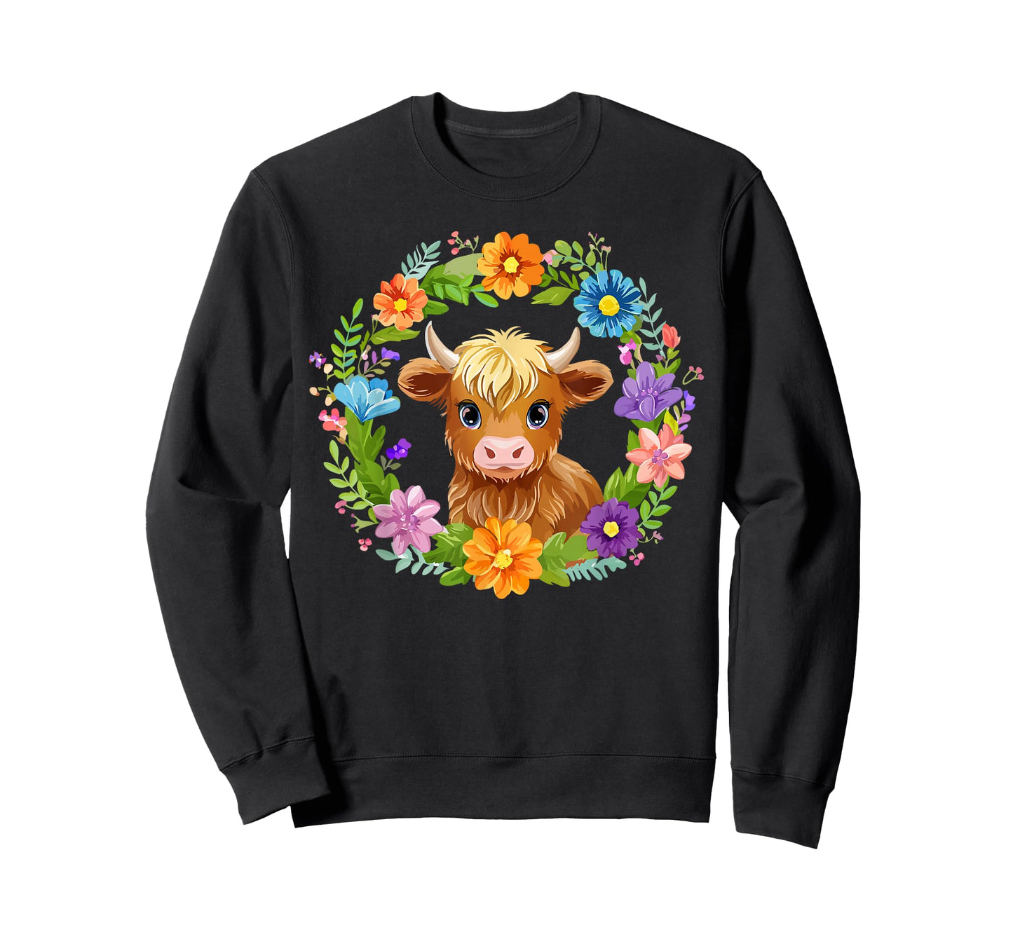 Highland Cow Flowers Wreath Floral Farm Scottish Country T-Shirt
