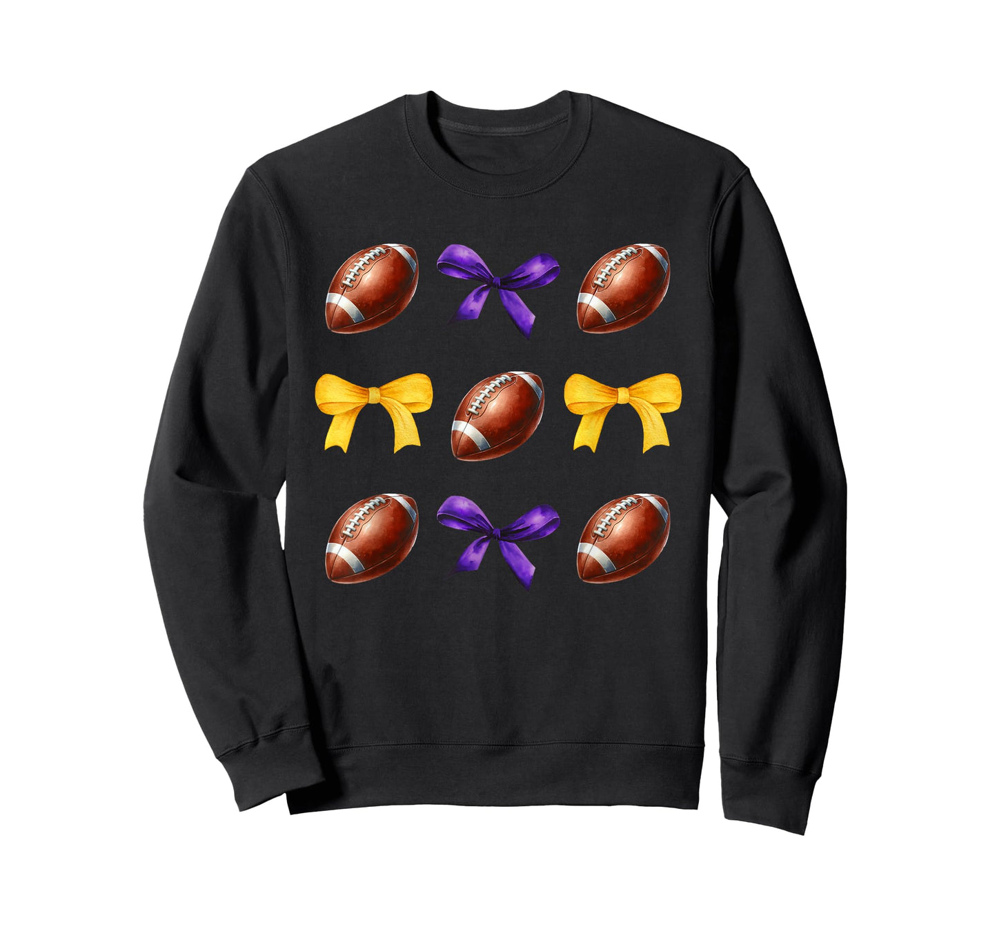 Footballs & Purple & Gold Bows Girls Fall Football Season T-Shirt