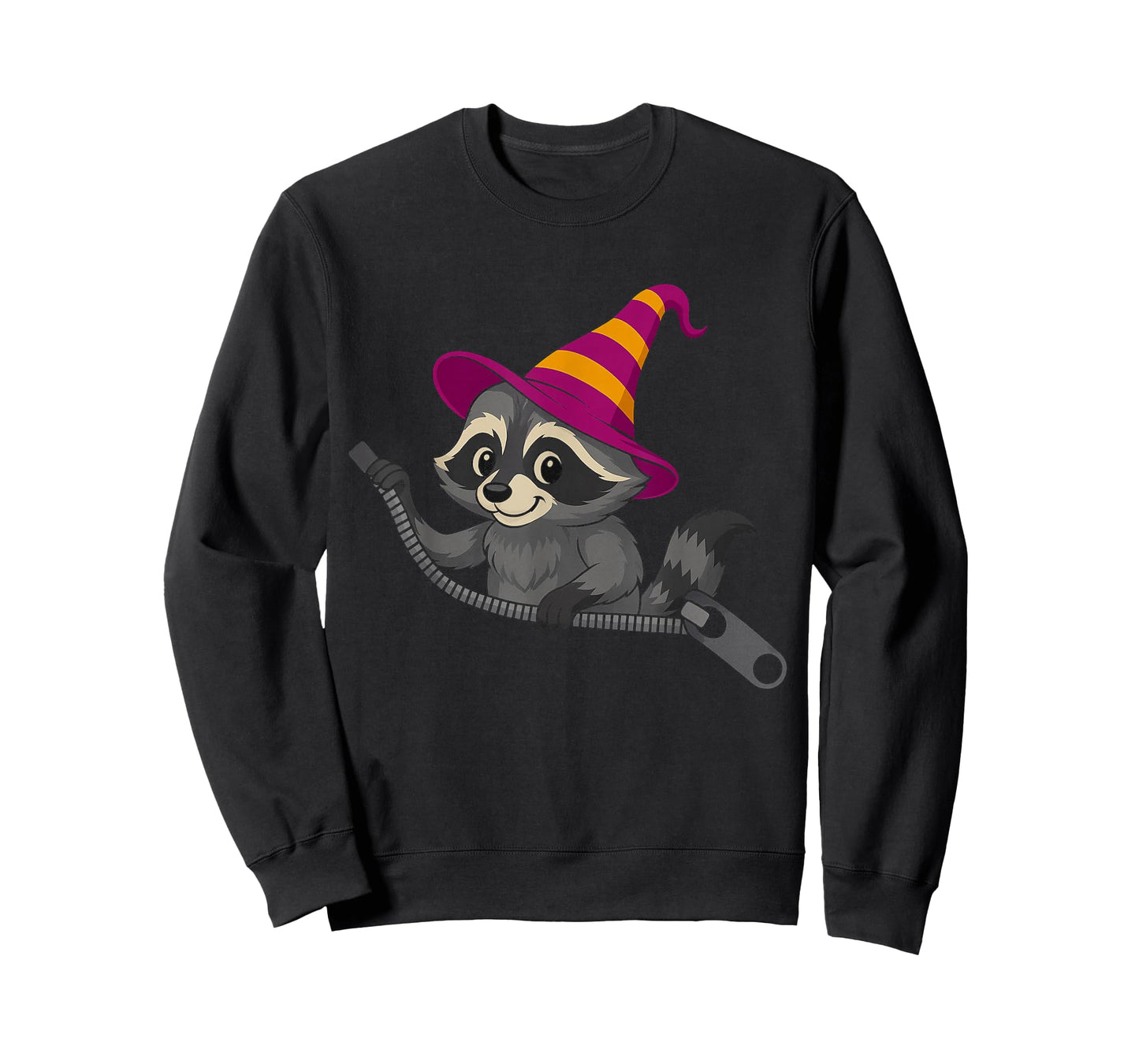 Raccoon in a Witch Hat Emerging from a Zipper for Halloween T-Shirt