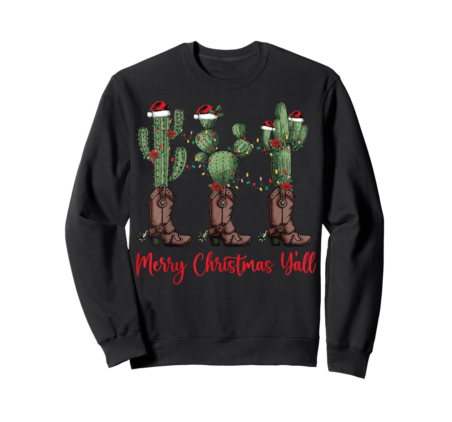 Merry Christmas Y'all Western Country Cowboy Boots Holiday T-Shirt