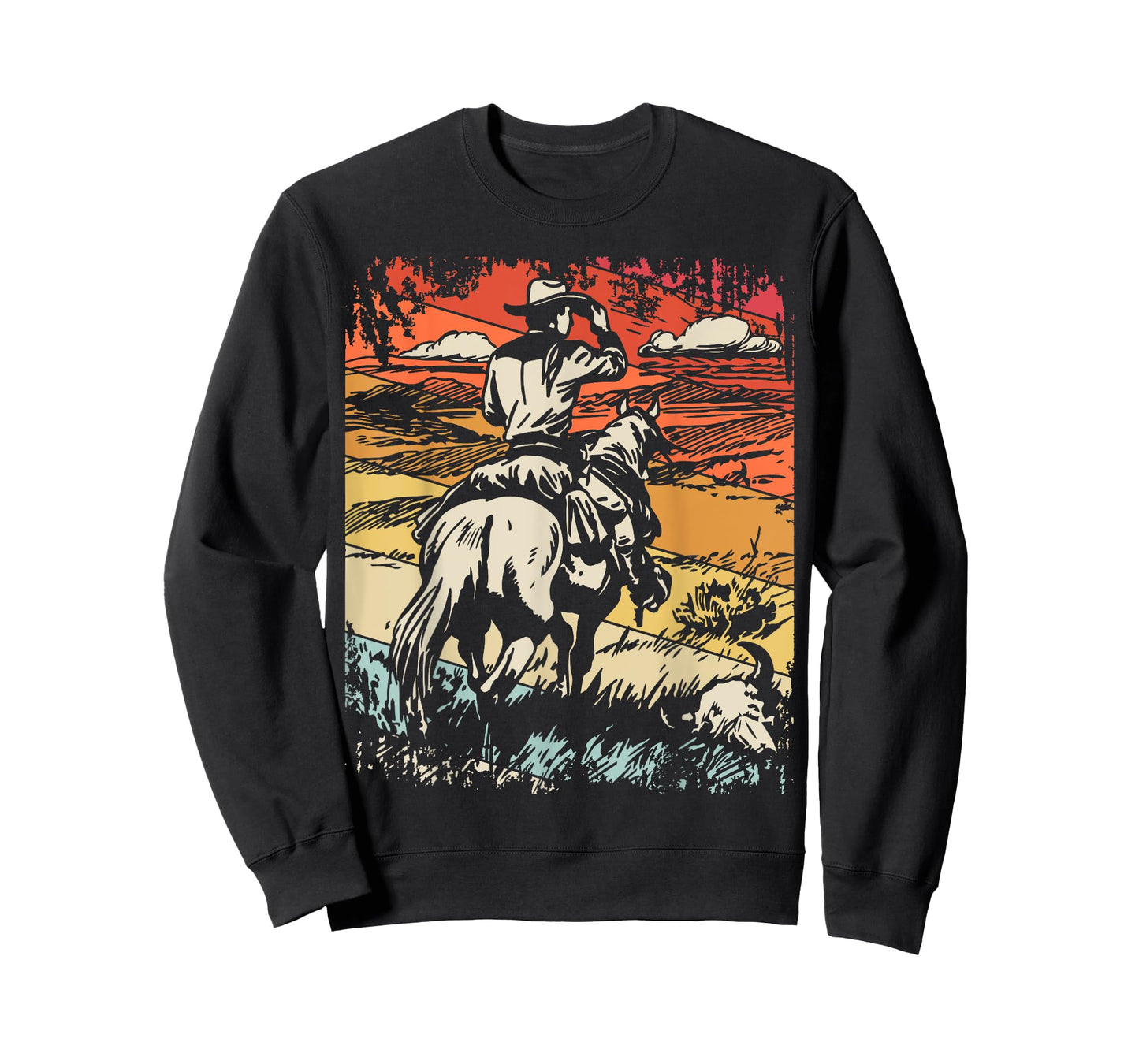Vintage Cowboy By SamBro Retro Unisex-Adults Kids Western T-Shirt Black Small Crew Neck Short Sleeve