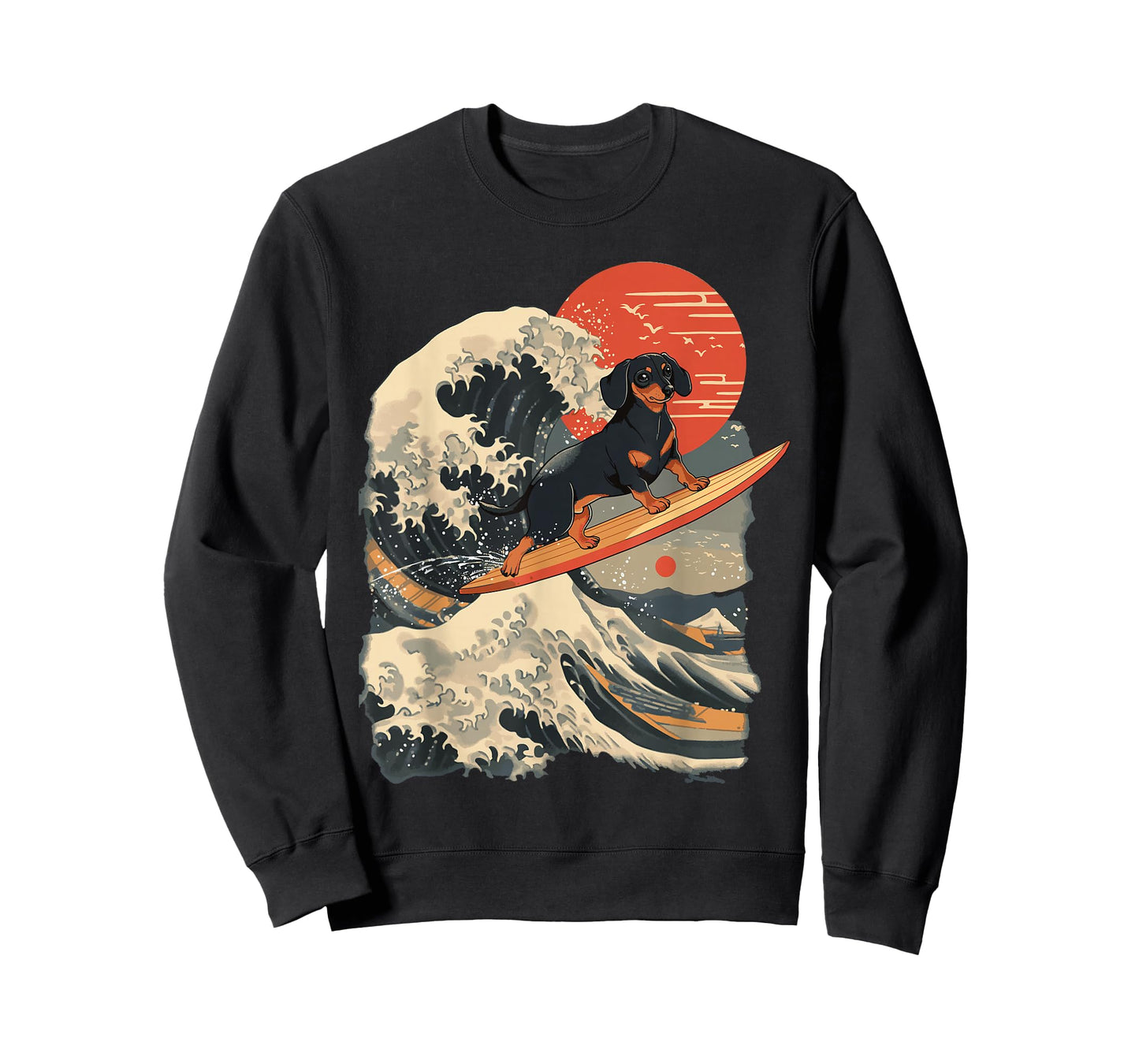 Dachshund Surfing Japanese Great Wave T-Shirt
