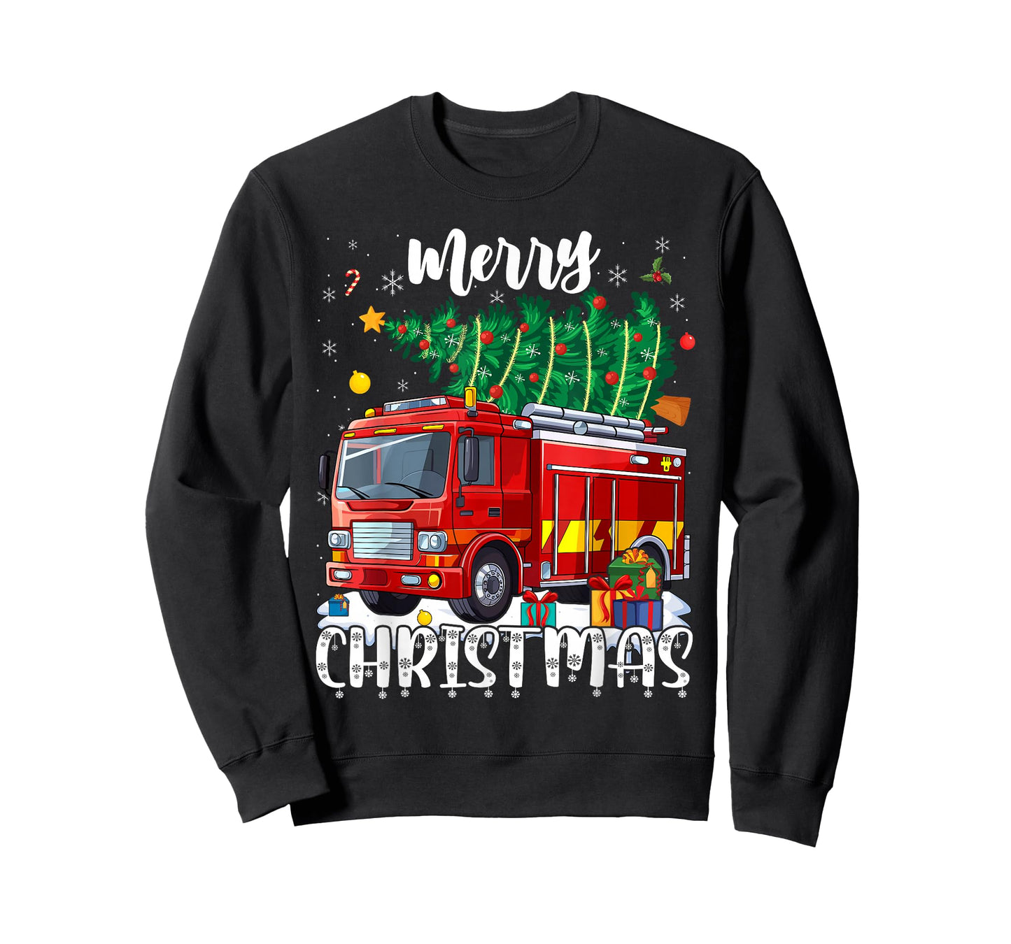 Merry Christmas Tree Firetruck Pajama Firefighter Fireman T-Shirt