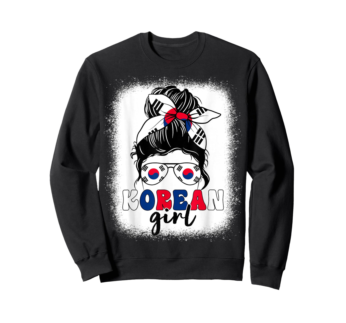 Korean Girl Messy Bun Korea Flag Patriotic Women Kids T-Shirt