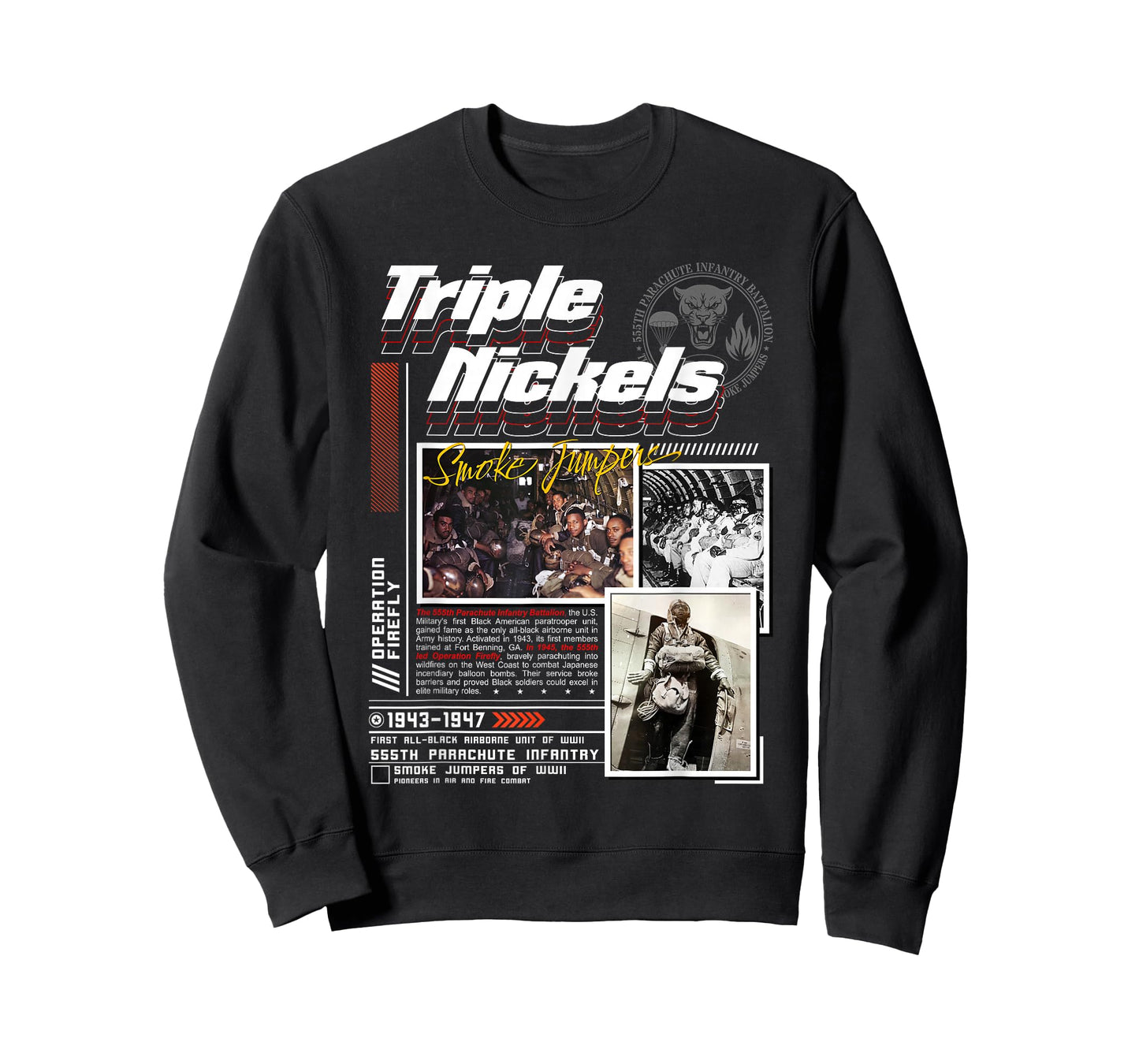 Triple Nickels Smoke Jumpers 555th Parachute Infantry WWII T-Shirt