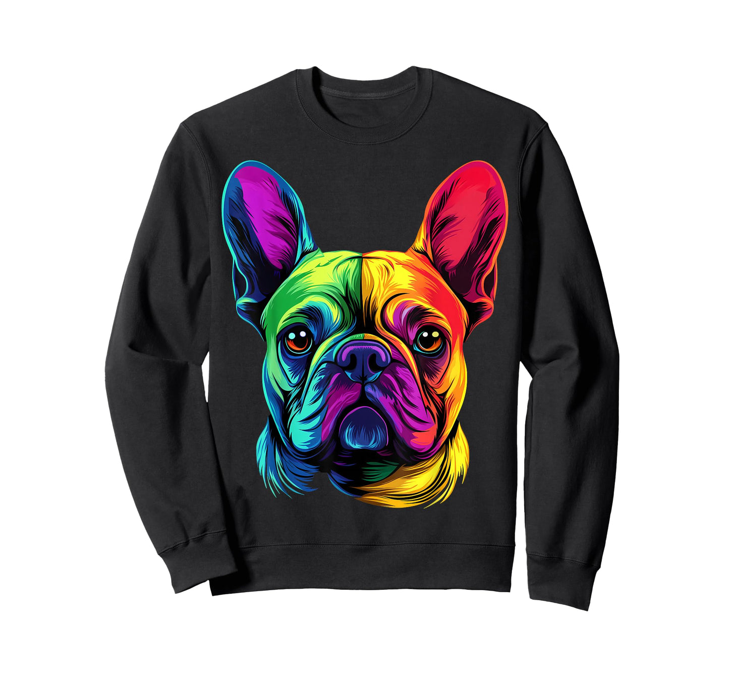 Colorful French Bulldog Frenchie Face Cute Dog Lover Black T-Shirt