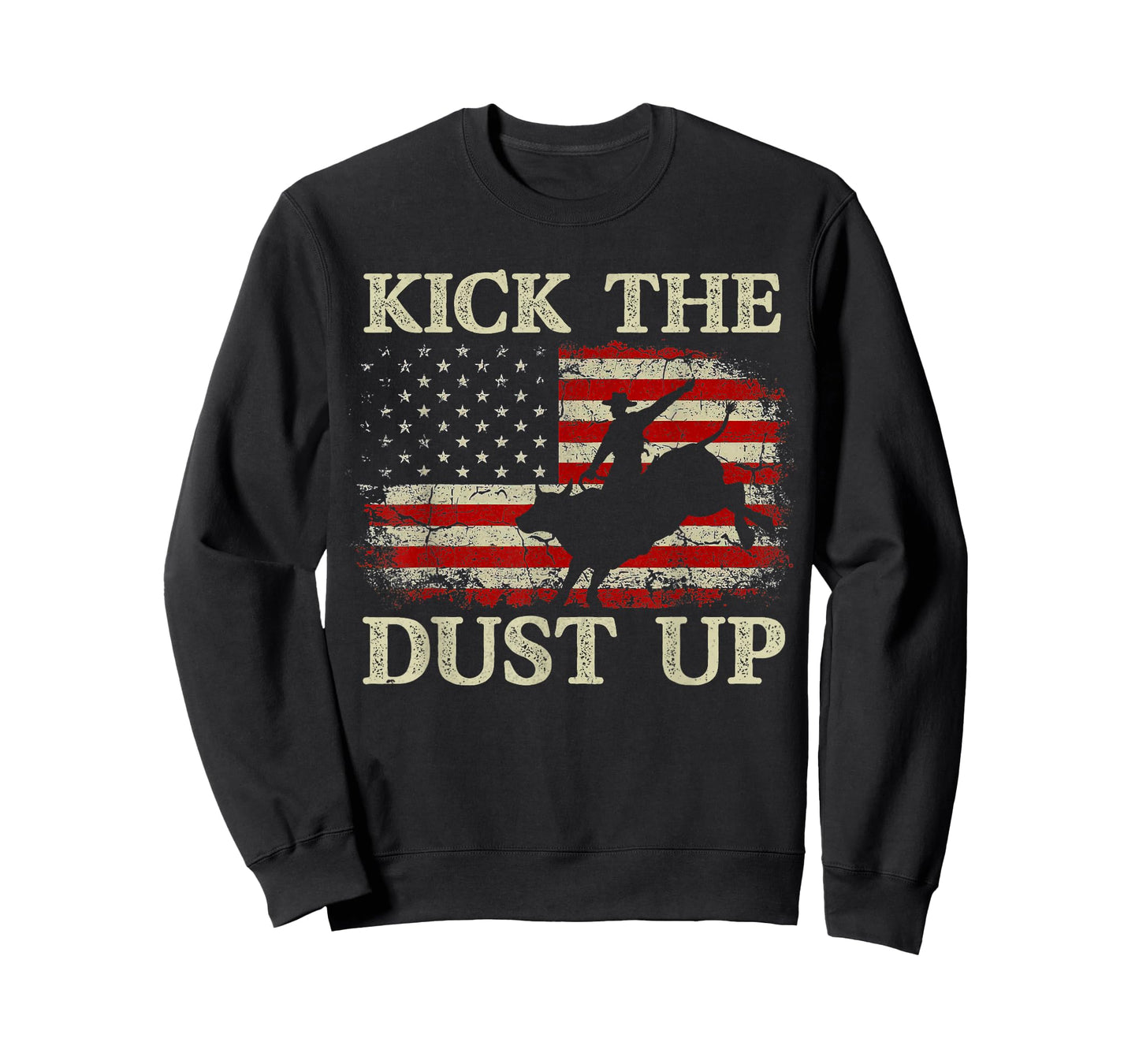 Kick The Dust Up Cowboy Riding Bull Vintage American Flag T-Shirt