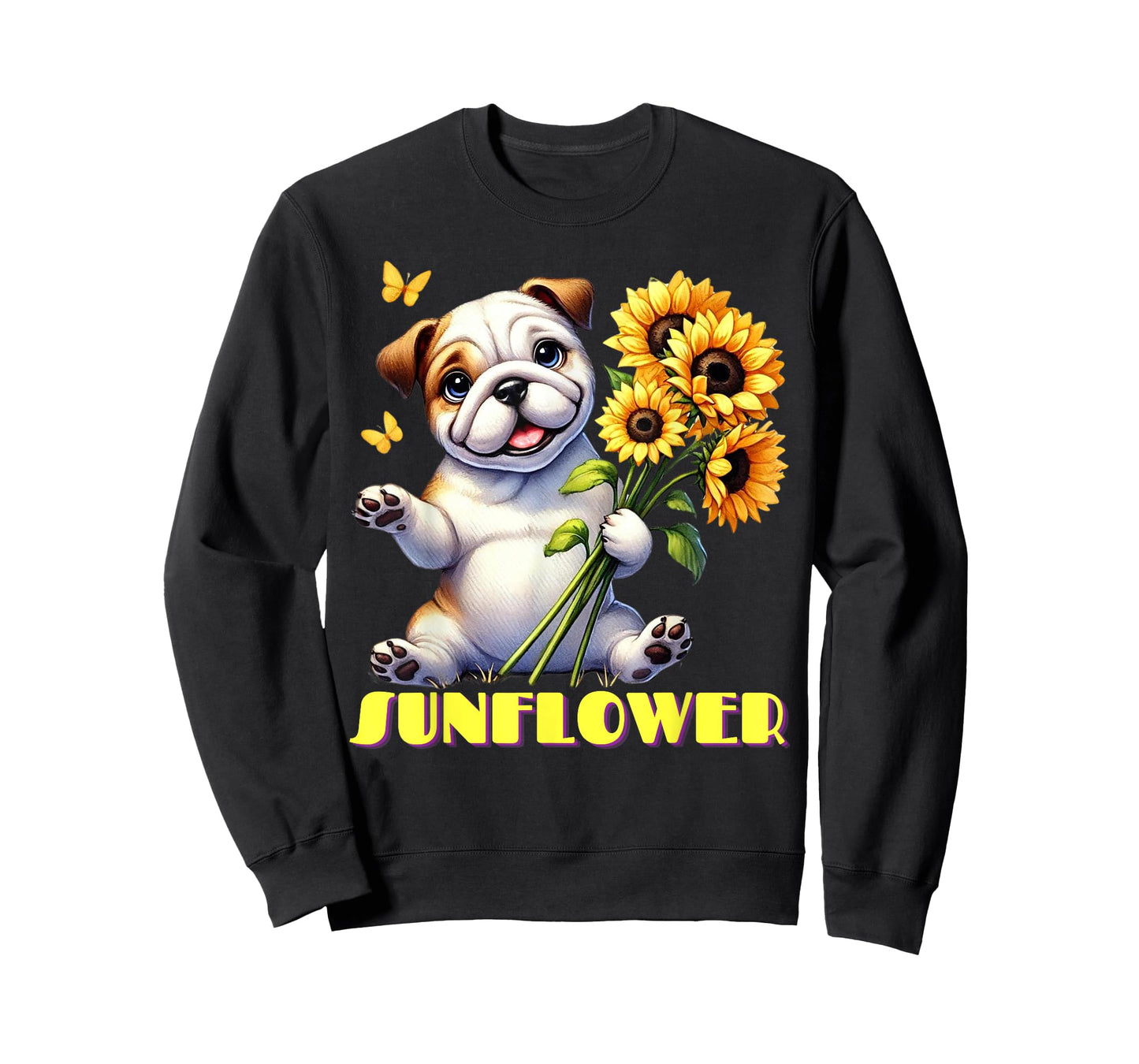 A Cute Bulldog Dog Holding Sunflower Bouquet T-Shirt