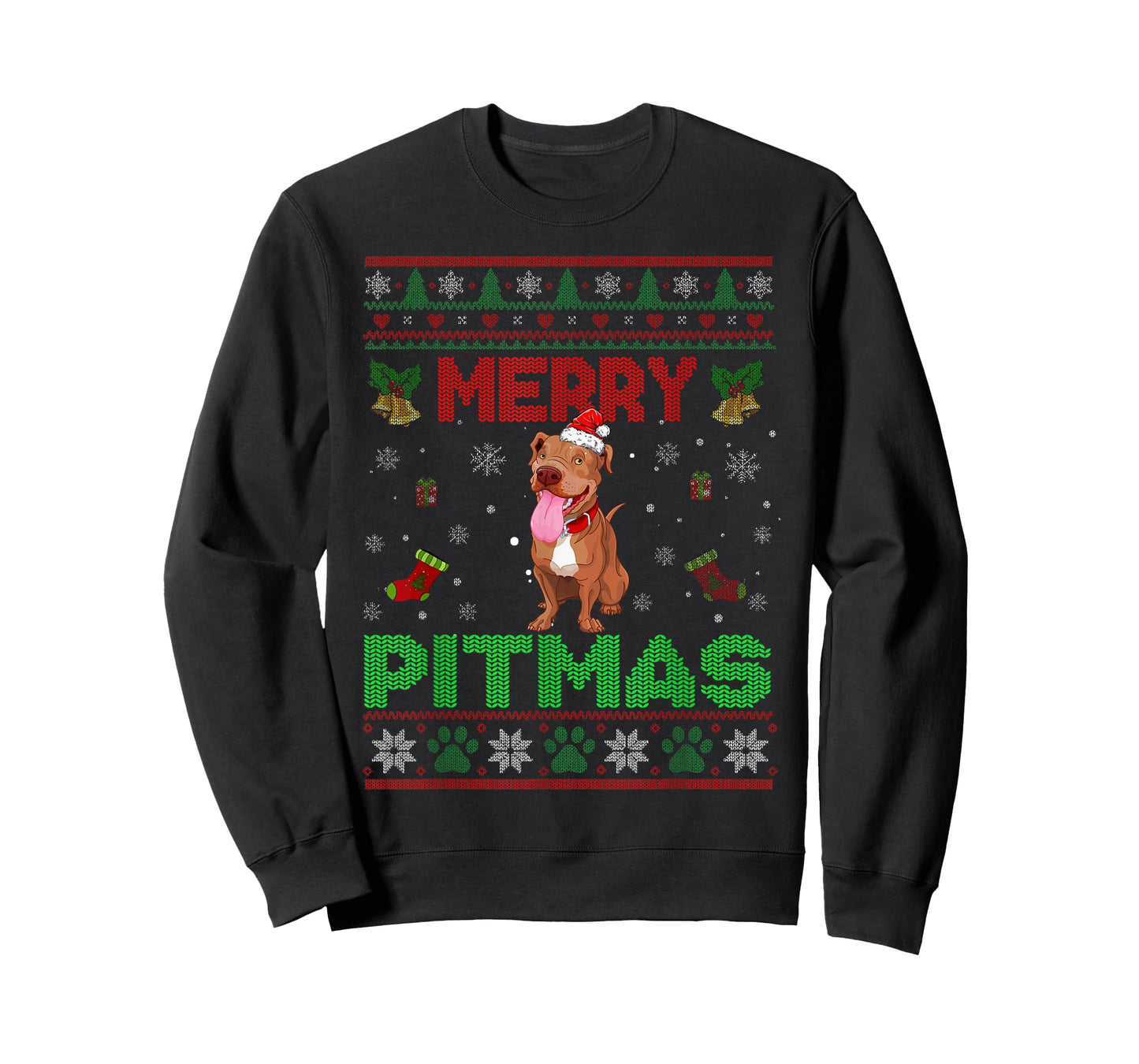 Merry Pitmas Funny Pit Bull Christmas Sweater Gifts T-Shirt