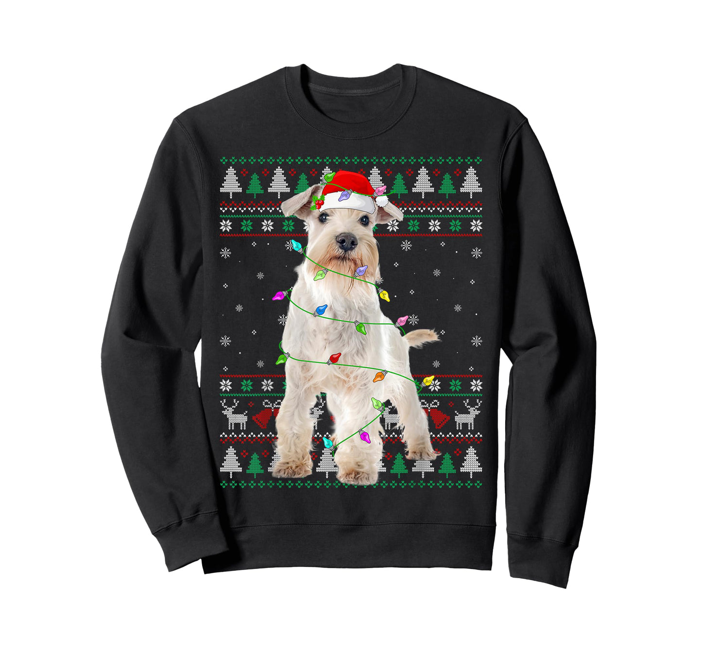 Miniature White Schnauzer Dog Christmas Ugly Sweater Xmas T-Shirt