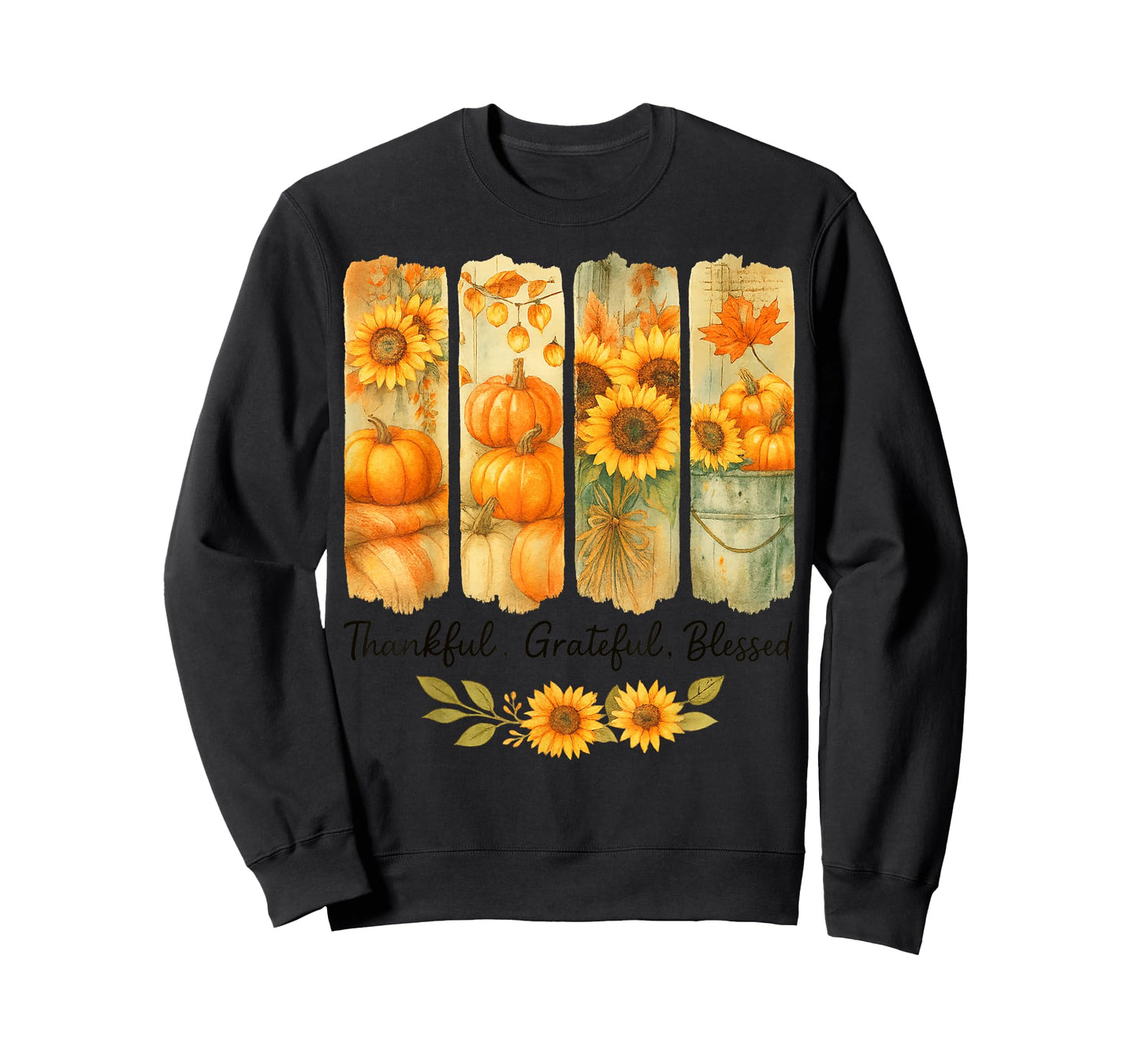 Thankful Grateful Blessed Pumpkin Flowers Funny Thanksgiving T-Shirt