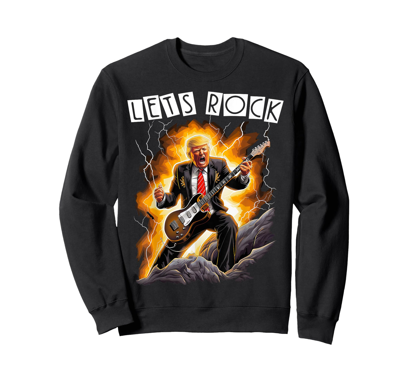 MUSIC MANIA Funny Donald Trump Playing Guitar T-Shirt - Men's Unisex Adult X-Small Black Short Sleeve Crew Neck T-Shirt