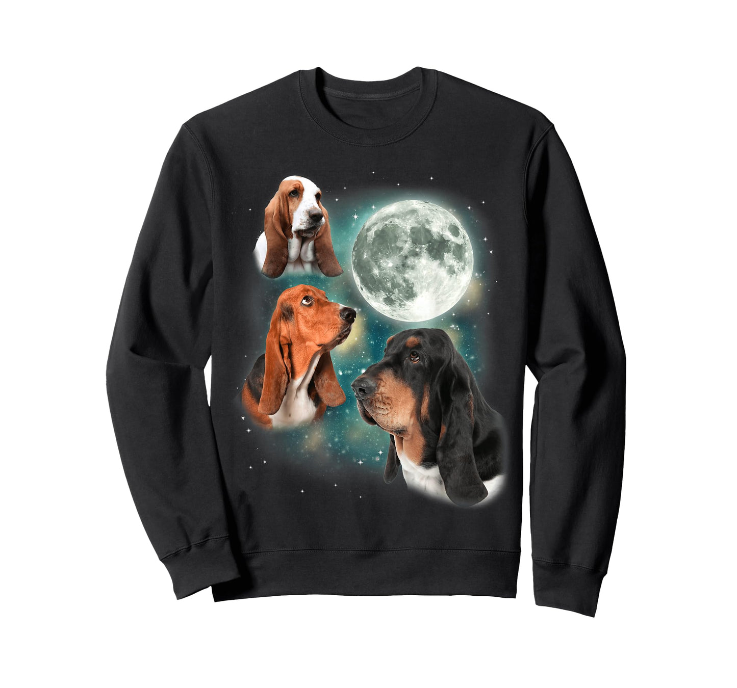 Basset Hound Moon | 3 Funny Canines Howl at Moon Cute Dog T-Shirt