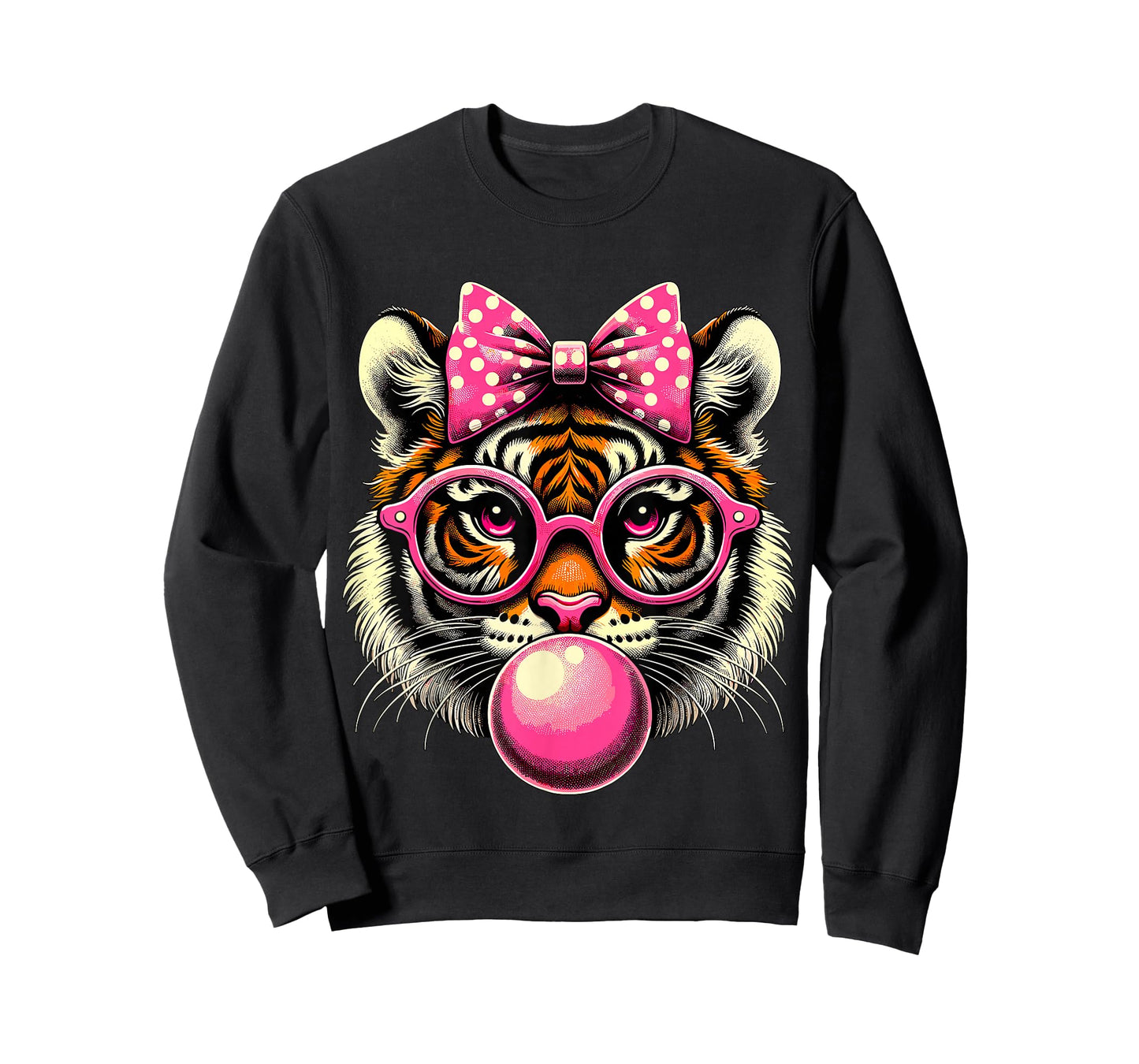 Tiger with Glasses Bubblegum and Bow T-Shirt