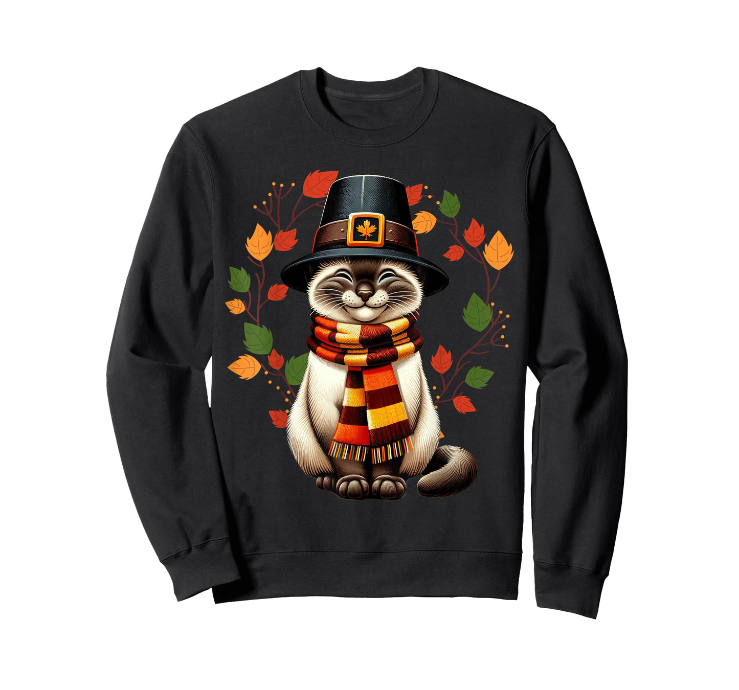 Siamese Cat Pilgrim Thanksgiving Fall Turkey, Women Girls T-Shirt