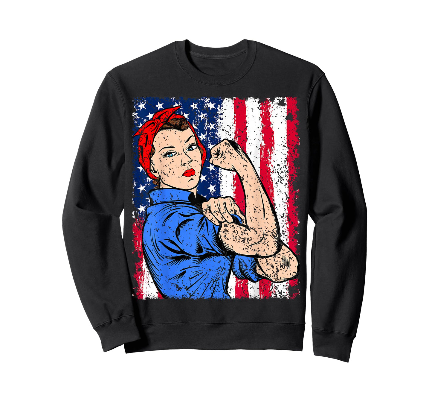 Rosie The Riveter Feminist Patriotic USA Flag 4th of July T-Shirt