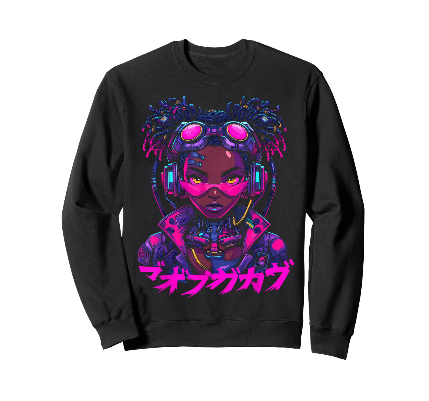 Harajuku Cyberpunk Black Girl Anime Manga Waifu Japanese T-Shirt
