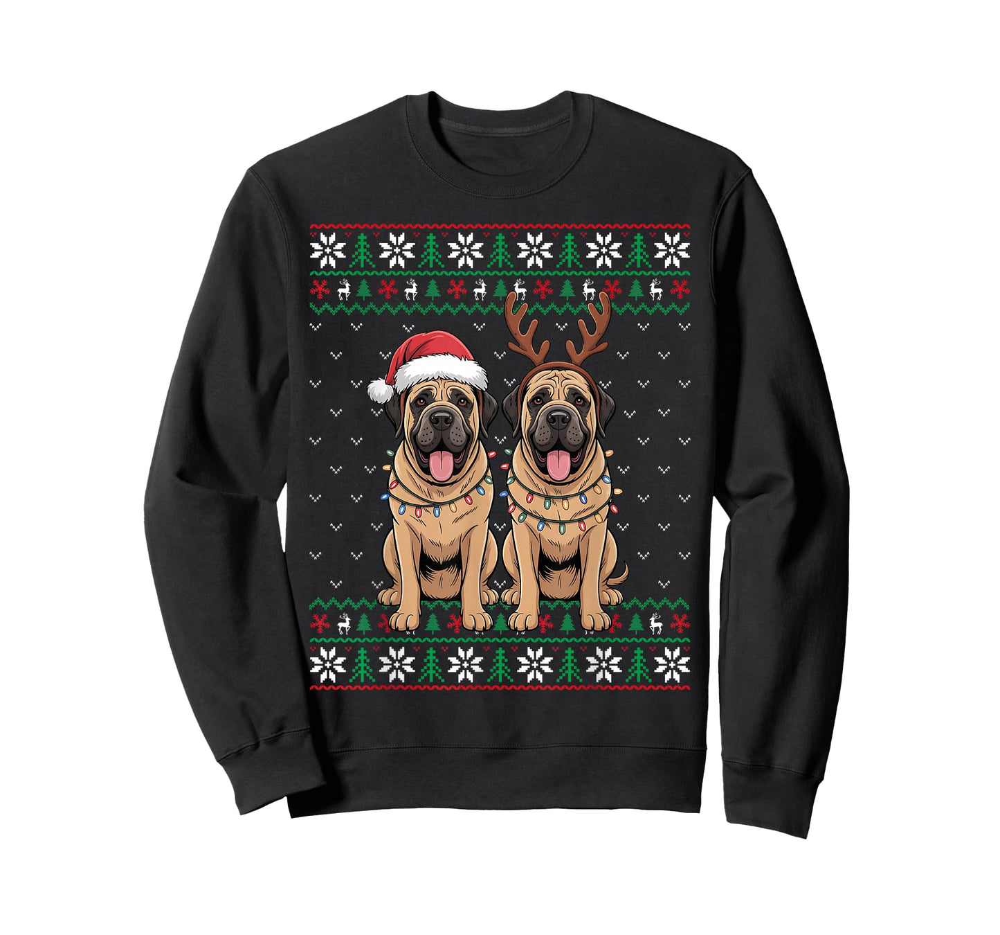 Ugly Xmas Lights Men Women Mastiff Dog Christmas Sweater T-Shirt