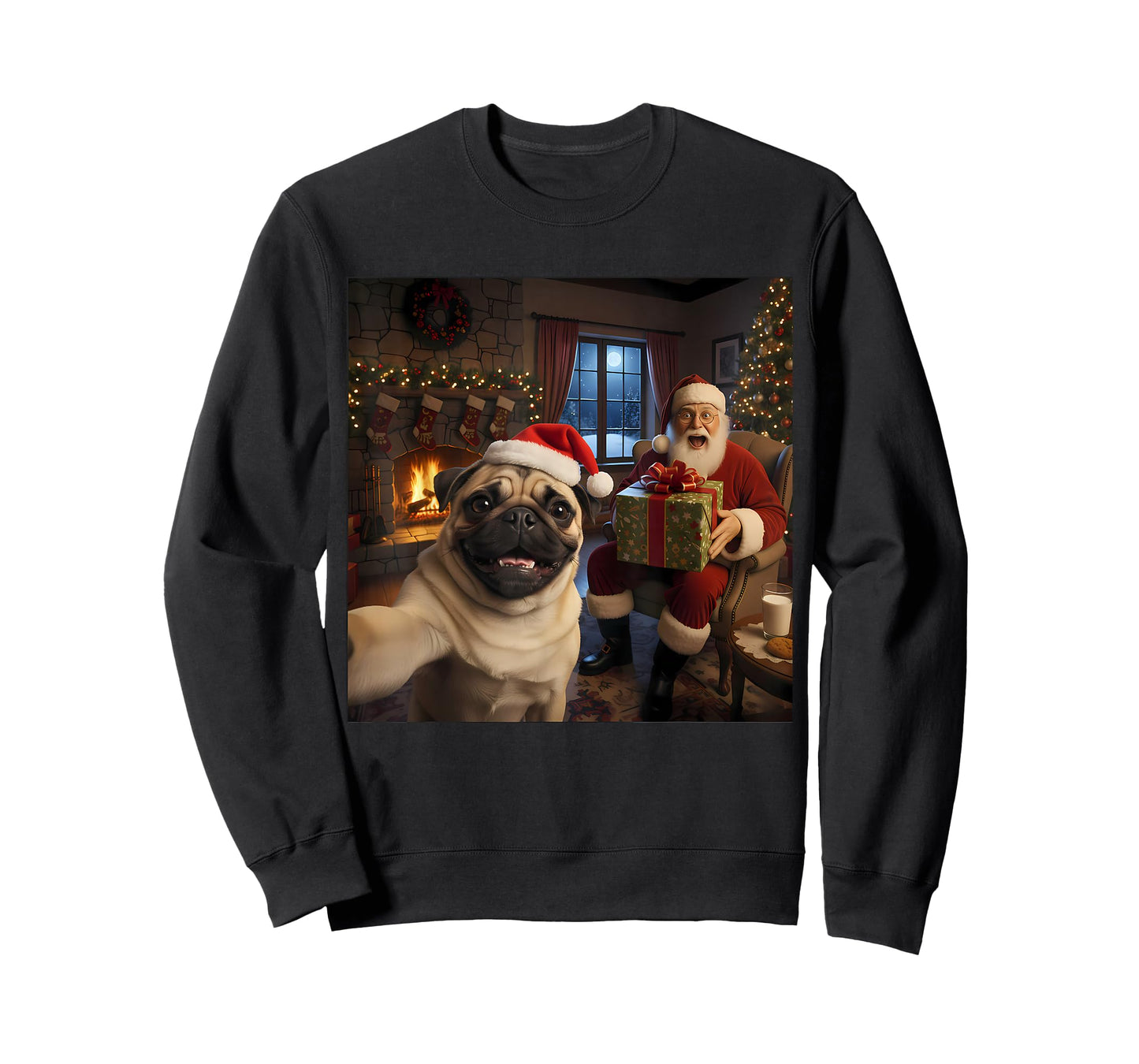 Pug Selfie with Santa Claus Funny Christmas Meme T-Shirt