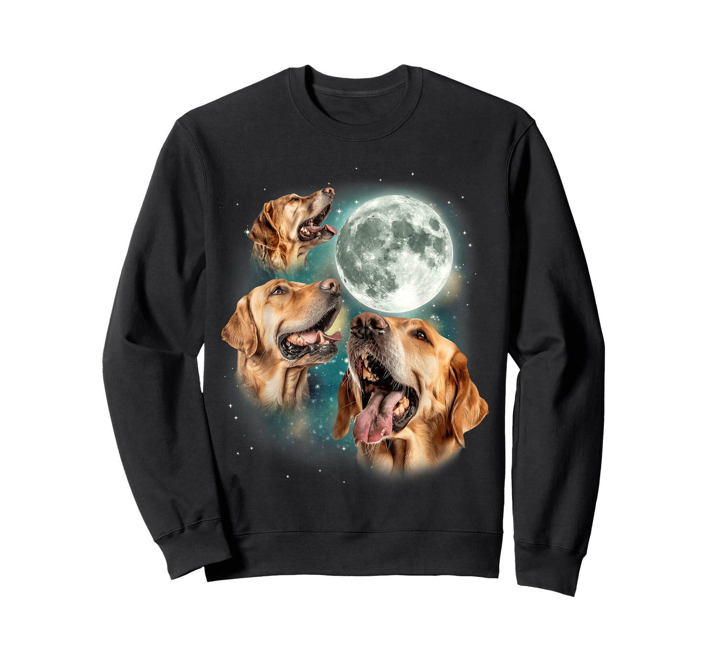 Three Golden Retriever Moon | Funny Dog Lover Canine Meme Men Women T-Shirt