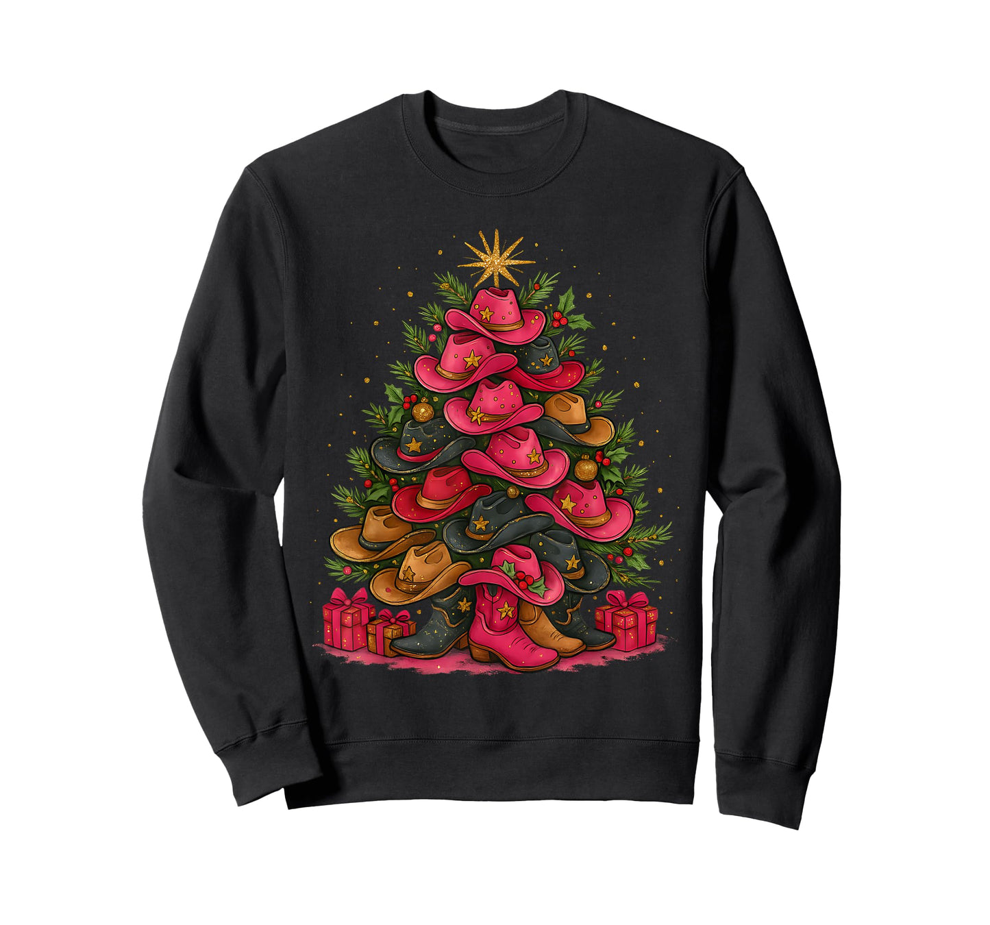 Western Cowboy Hat Christmas Tree Funny Holiday T-Shirt