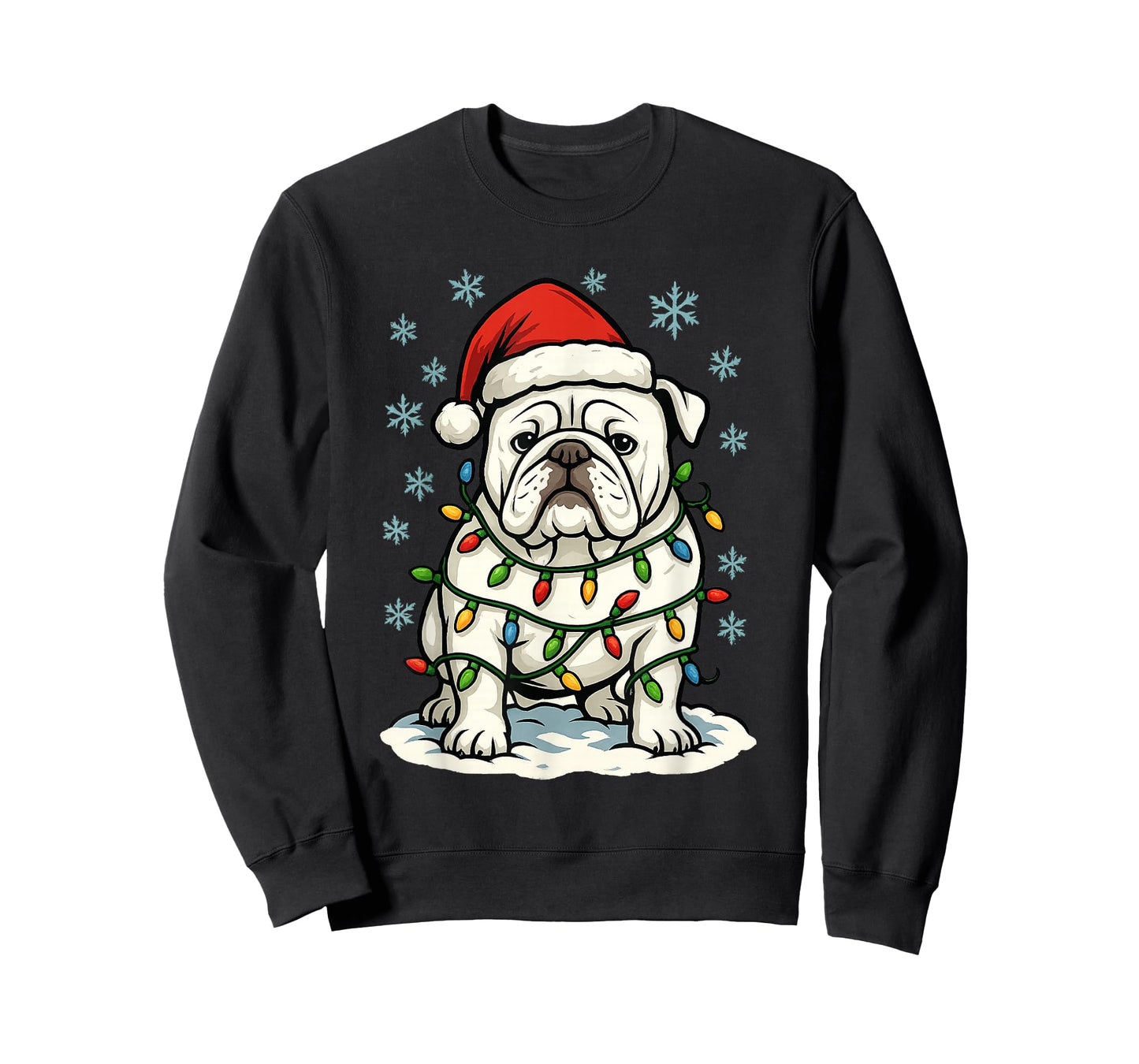 Christmas Lights Wrapped On Cute White English Bulldog Lover T-Shirt