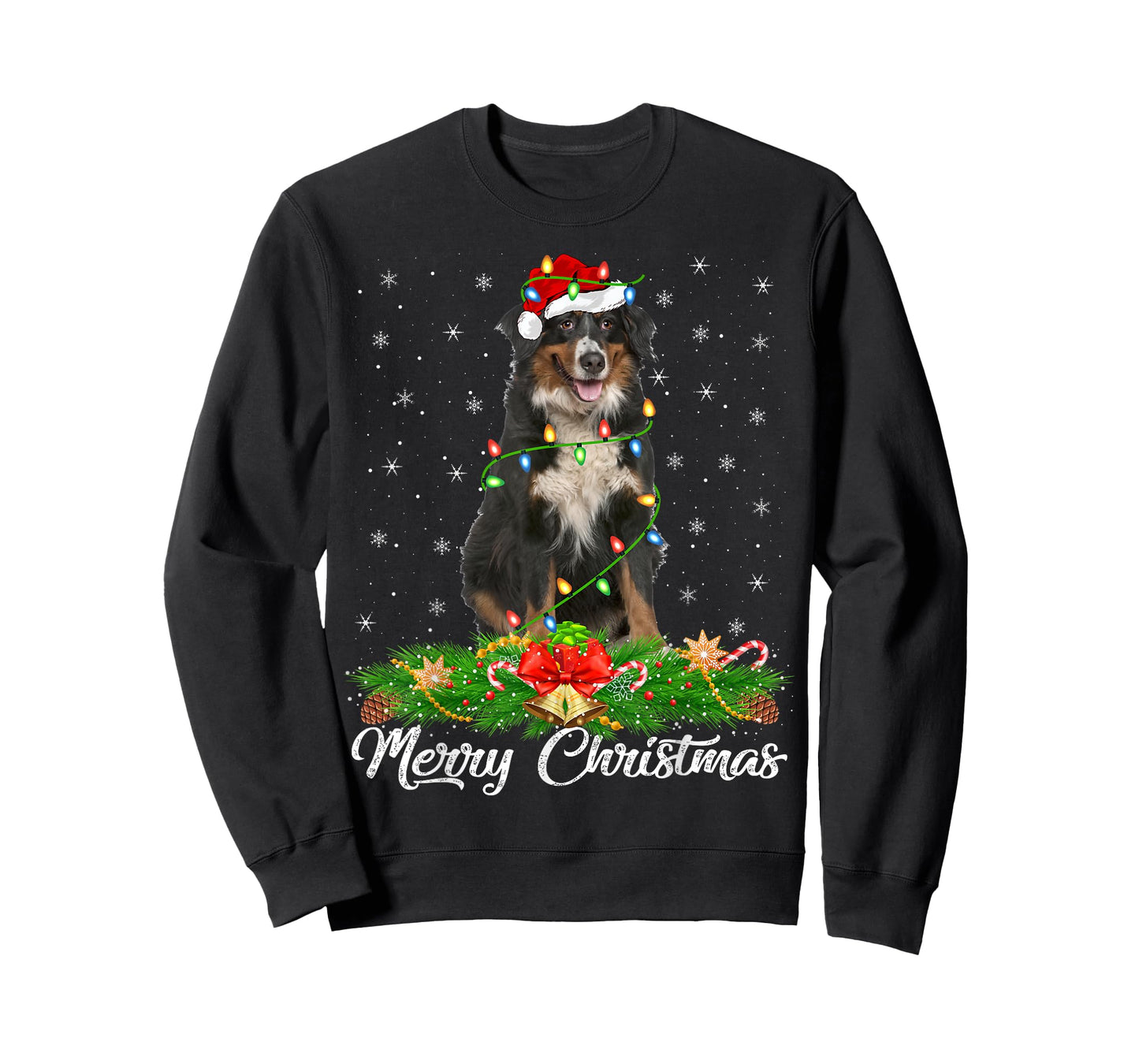 Xmas Lighting Decor Santa Hat Bernese Mountain Dog Christmas T-Shirt for Men Women Kids