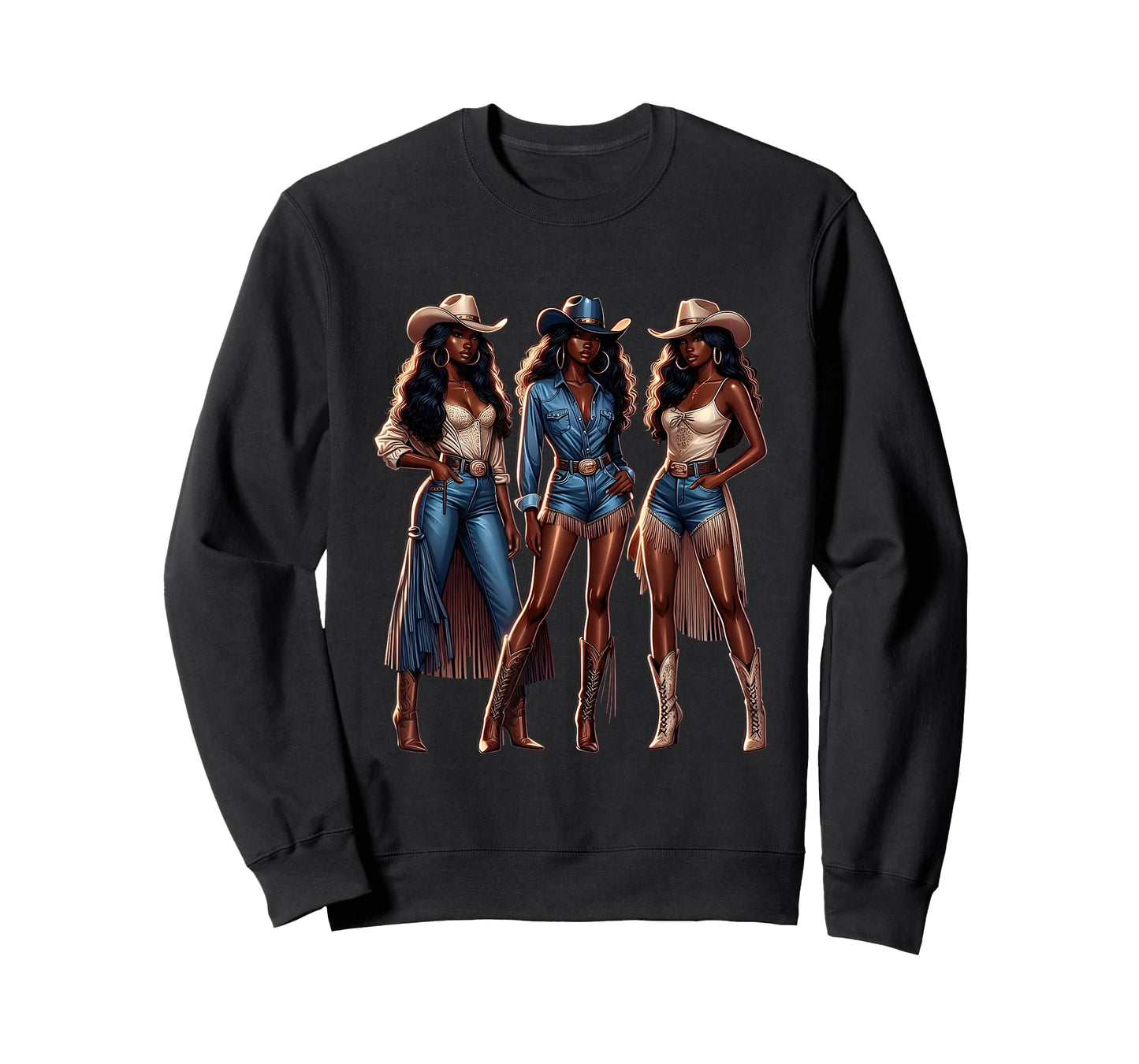Western Cowgirl Black Women Boots and Fringe Rodeo Outfit T-Shirt