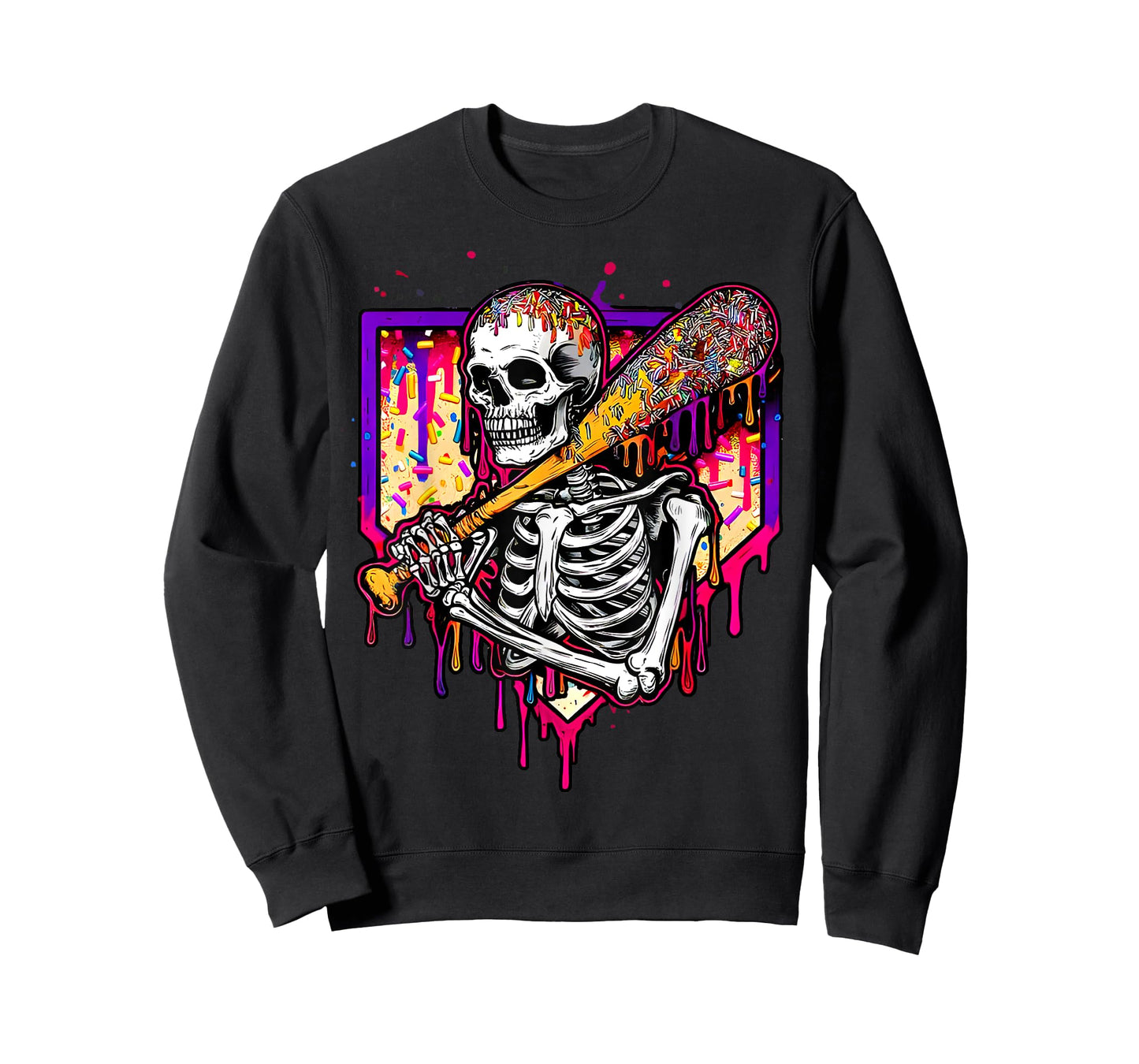 Spooky Baseball Skeleton Ice Cream Drip Home Plate Halloween T-Shirt