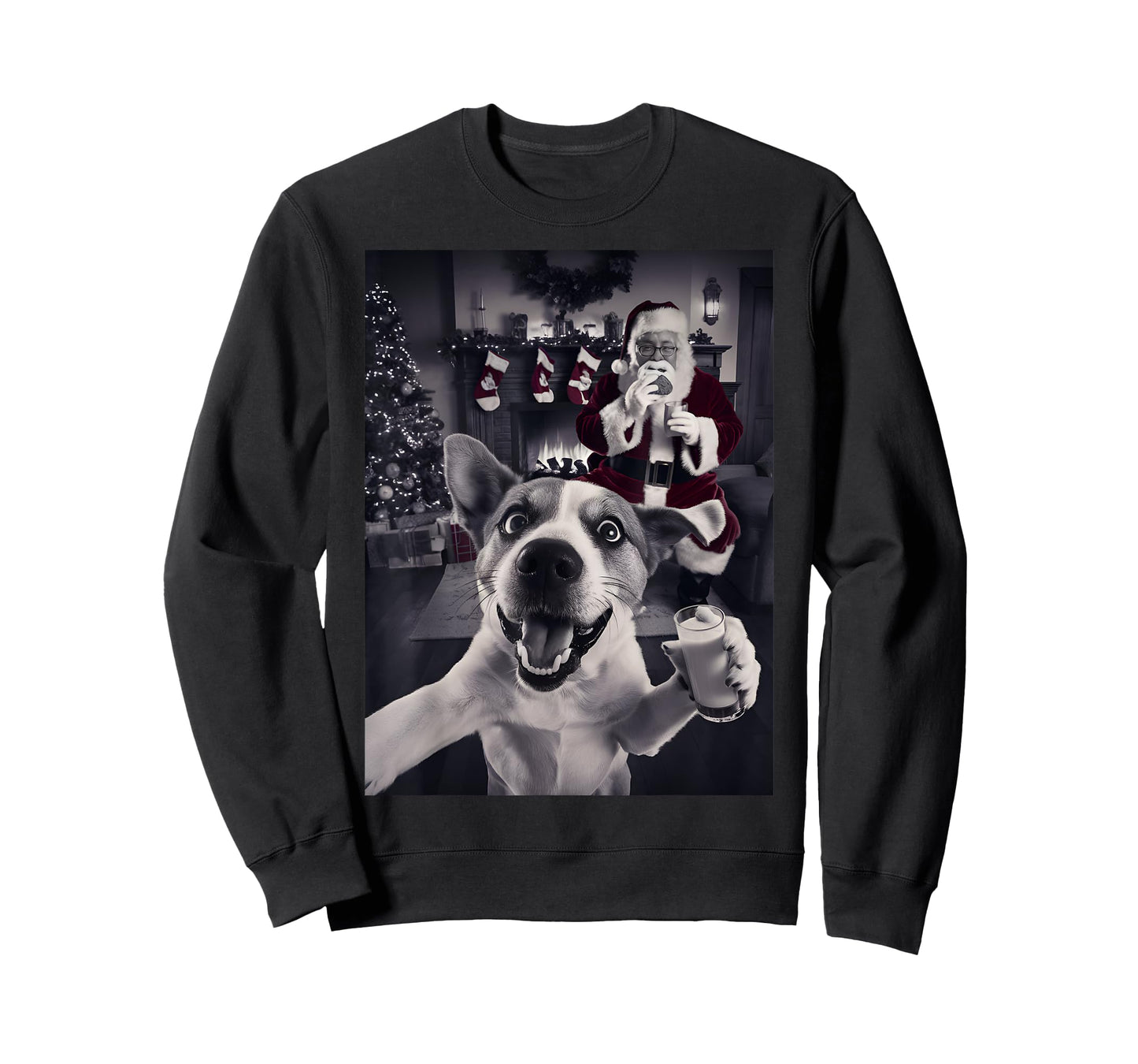 Funny Cat Selfie With Santa Christmas Men Women Girls Kids T-Shirt