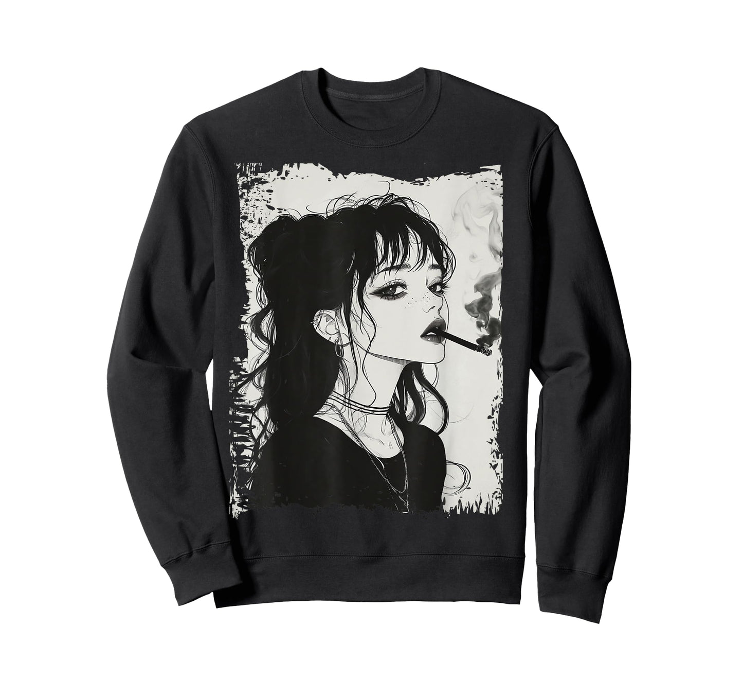 Rebel Anime Girl Smoking Gothic Ink T-Shirt
