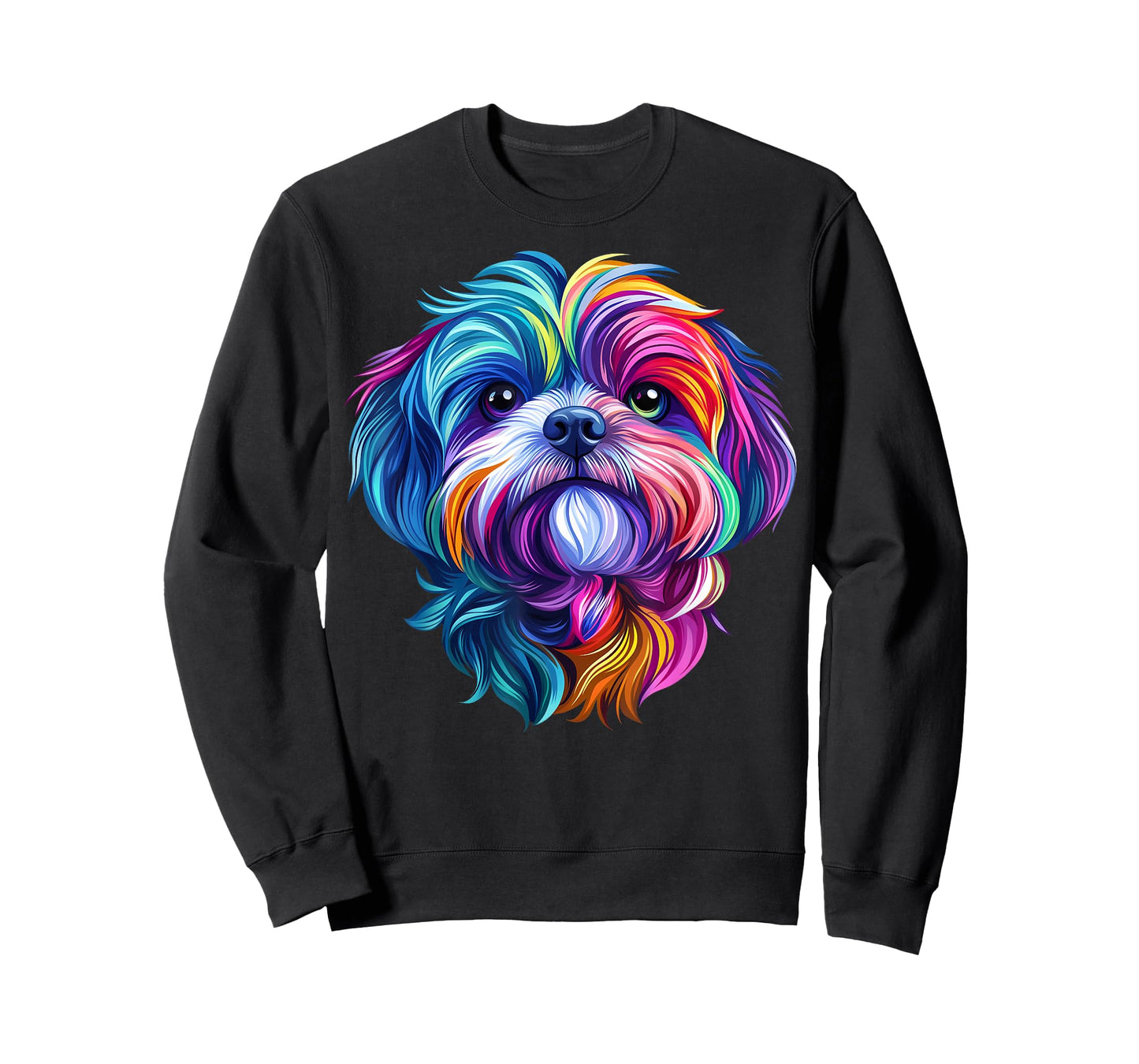 Colorful Shih Tzu Face Cute Puppy Dog Lover Men Women Black T-Shirt
