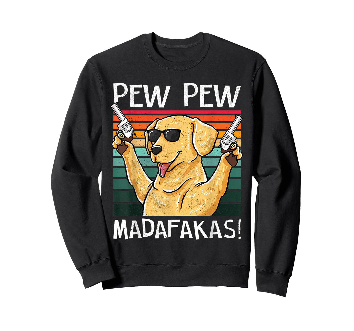 Labrador Pew Pew Dog Vintage Retro Sunset Dogs Guns Nerd T-Shirt