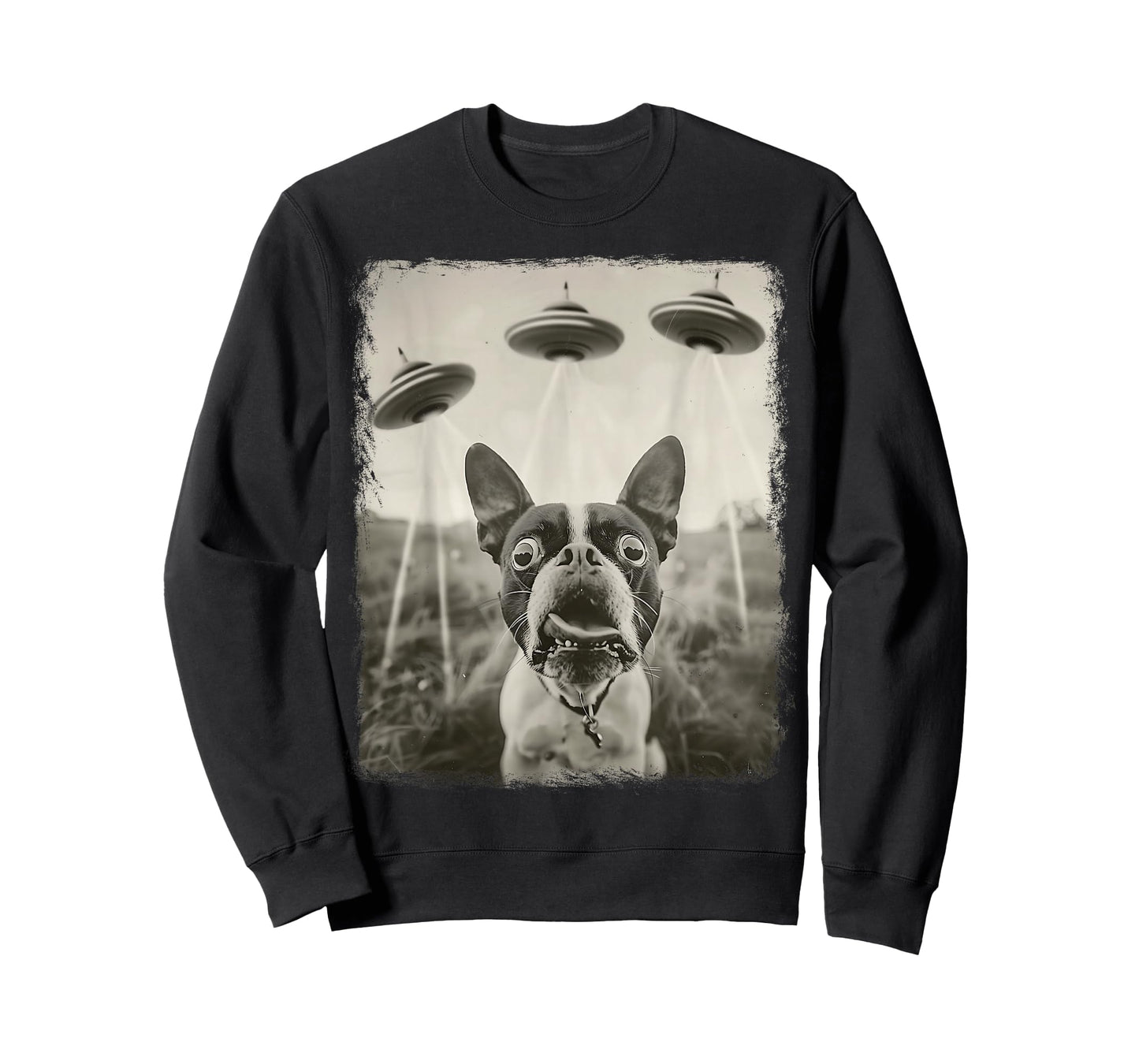 Boston Terrier Dog UFO Alien Extraterrestrial Selfie T-Shirt