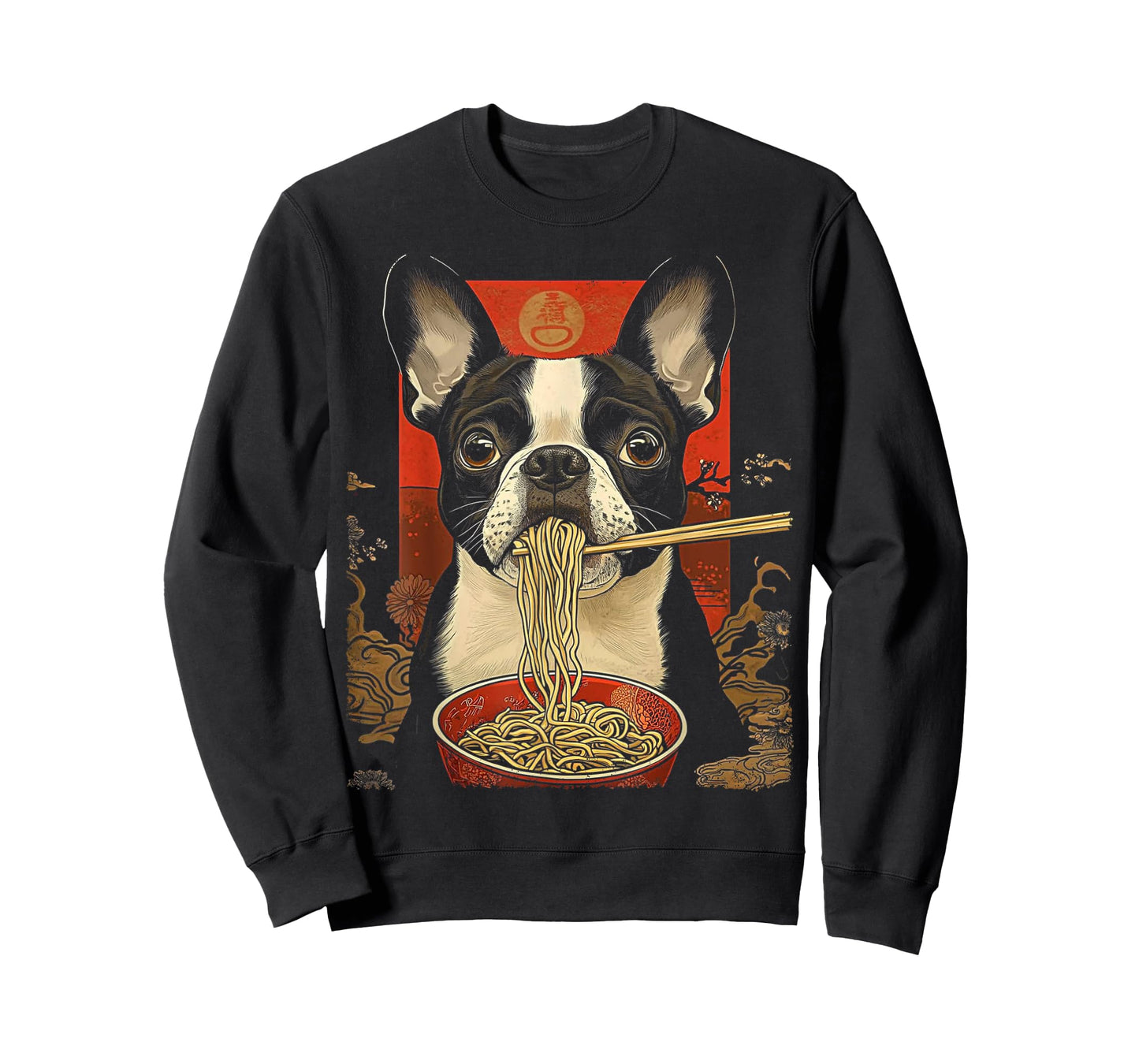 Boston Terrier Dog Eating Ramen Noodles T-Shirt