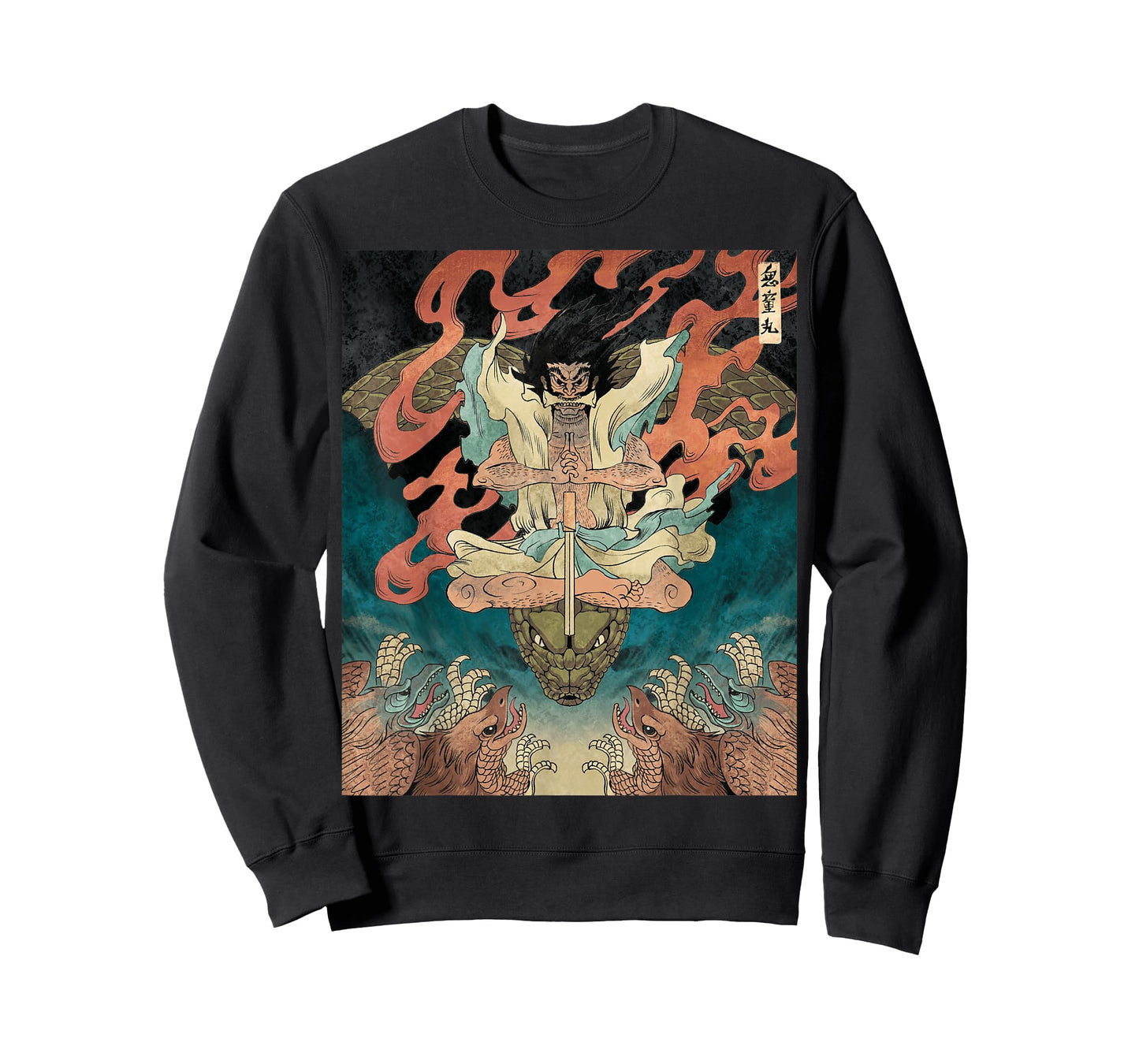 Japanese Vintage Artwork Tengu Gods Defeat Evil Snake Fan T-Shirt
