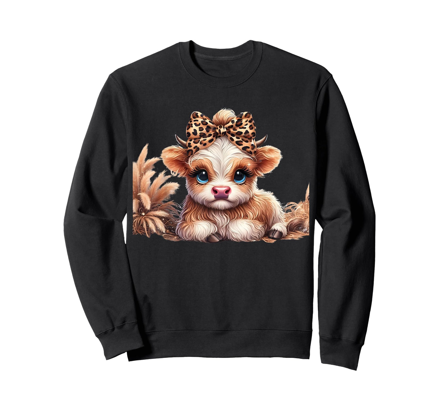Cute Baby Highland Cow With flowers Calf Animal Leopard T-Shirt