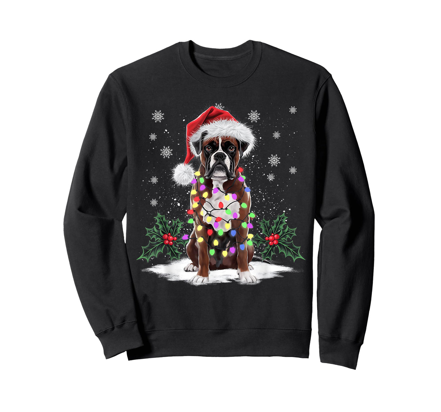 Funny Boxer Dog Santa Hat Men Women Christmas Xmas T-Shirt
