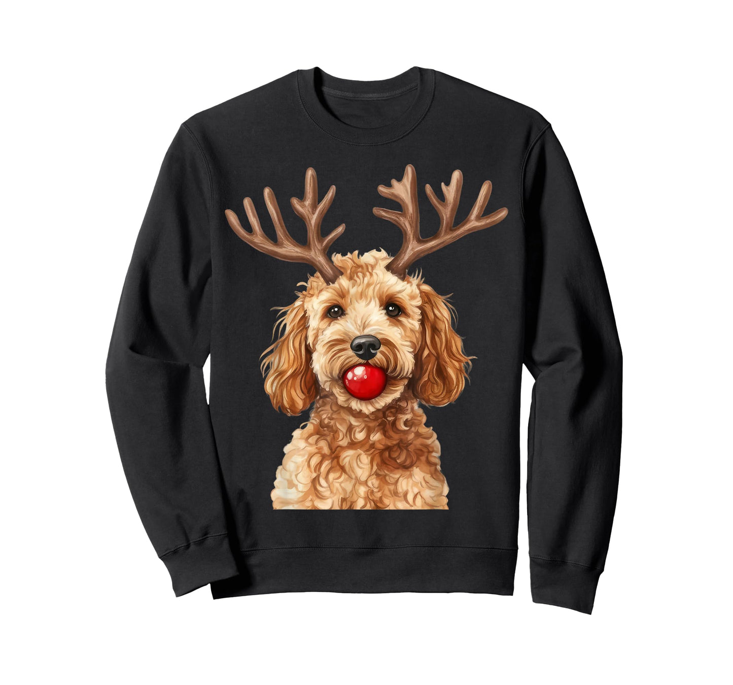 Doodle Dog Reindeer Red Nose Christmas Funny Pet T-Shirt