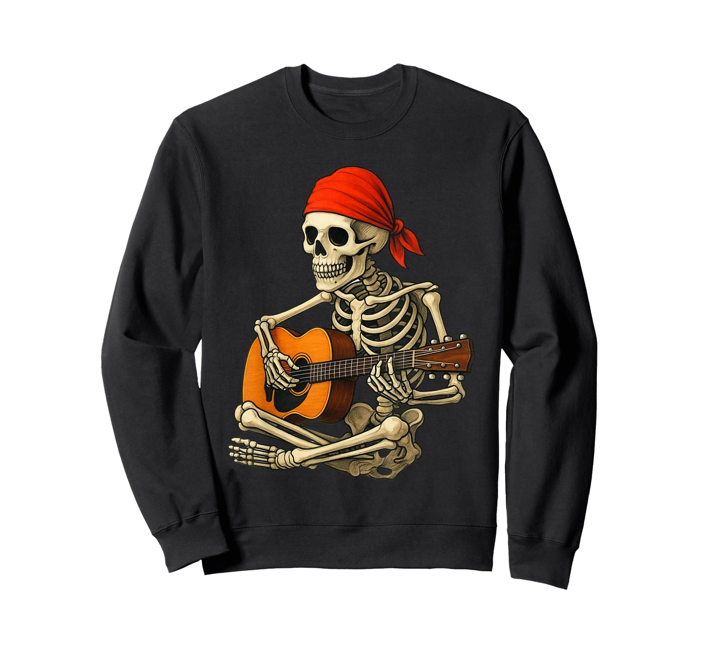 Skeleton Playing Guitar with Red Bandana Music Lover T-Shirt