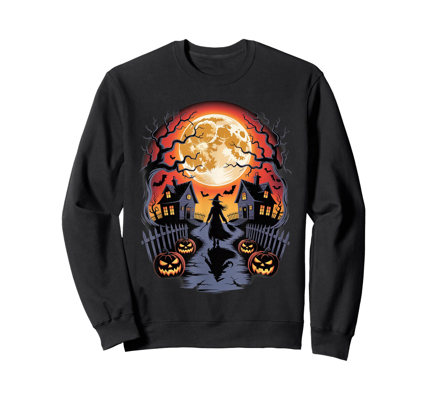 Witchy Halloween Night with Pumpkins and Moon Design T-Shirt