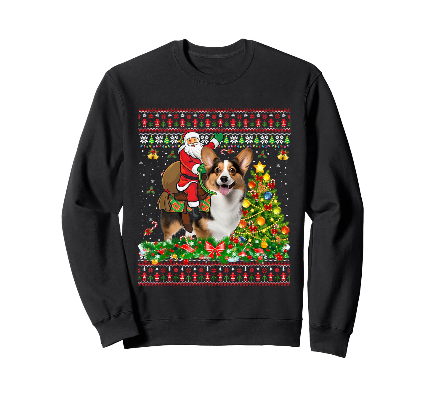 Xmas Sweater Ugly Santa Riding Corgi Dog Christmas T-Shirt