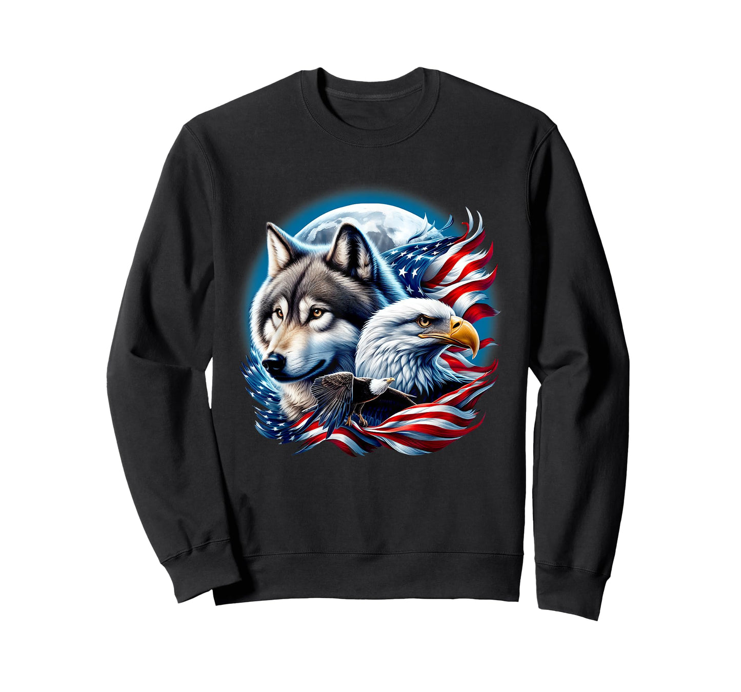 Wolf Bald Eagle American Flag Full Moon New Years Wolf Lover T-Shirt