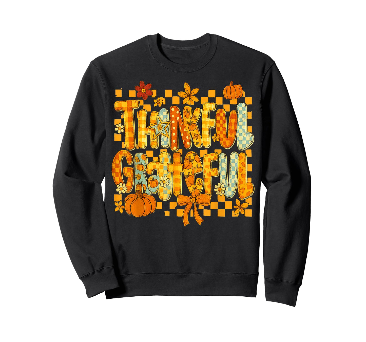 Thankful Grateful Funny Pumpkin Flowers Funny Thanksgiving T-Shirt
