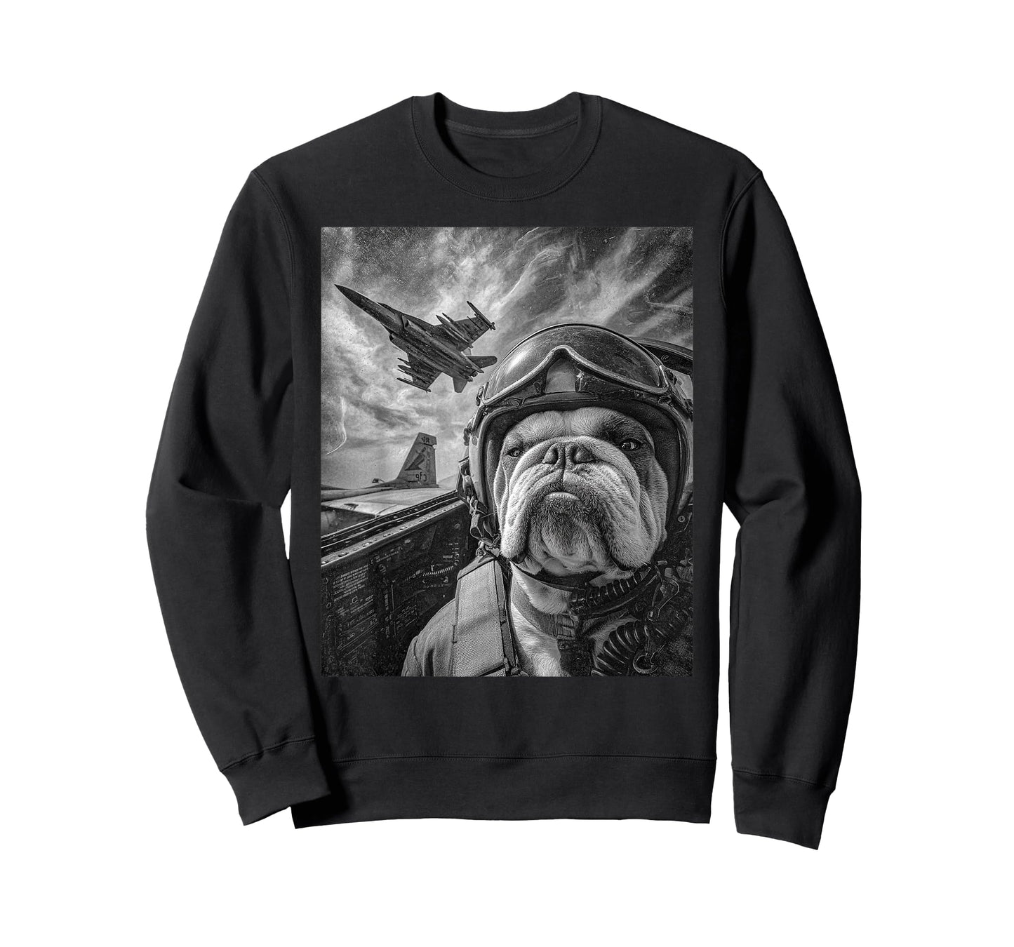 Funny English Bulldog Selfie Fighter Jet Pilot Aviation Art T-Shirt