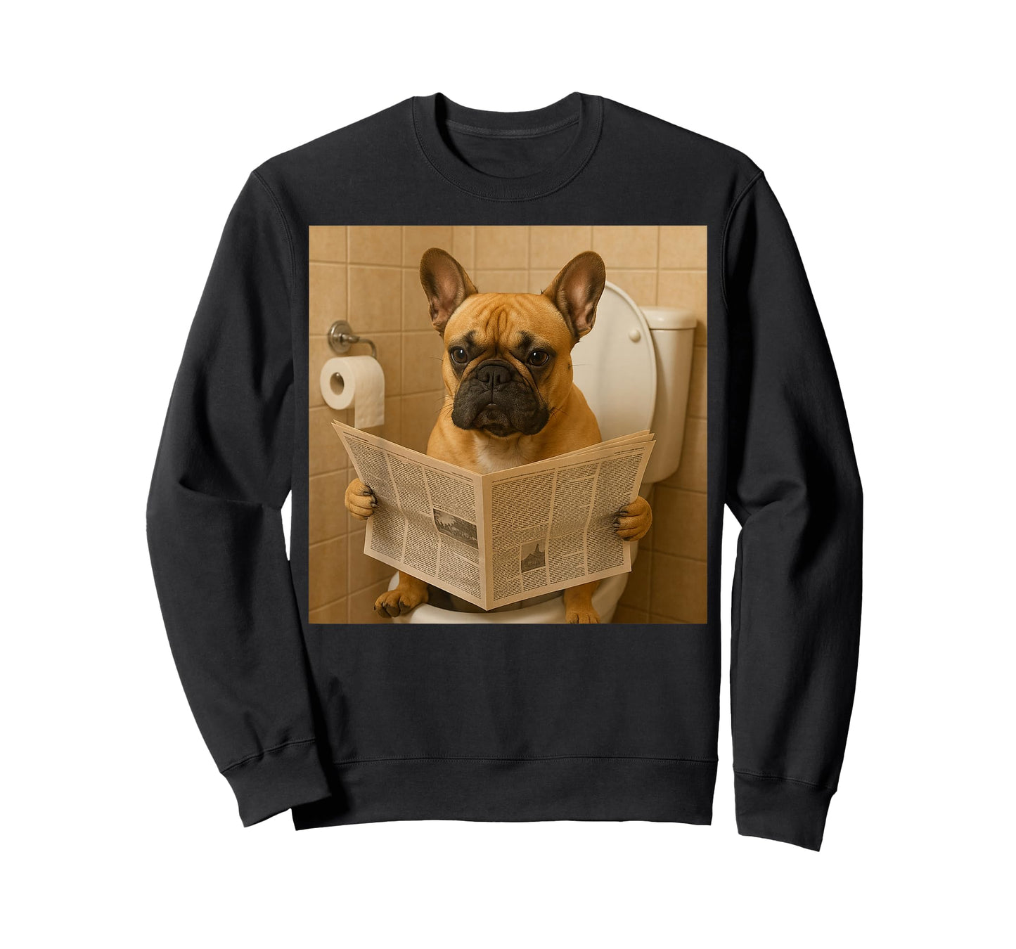 Funny French Bulldog Sitting on The Toilet Reading Newspaper T-Shirt